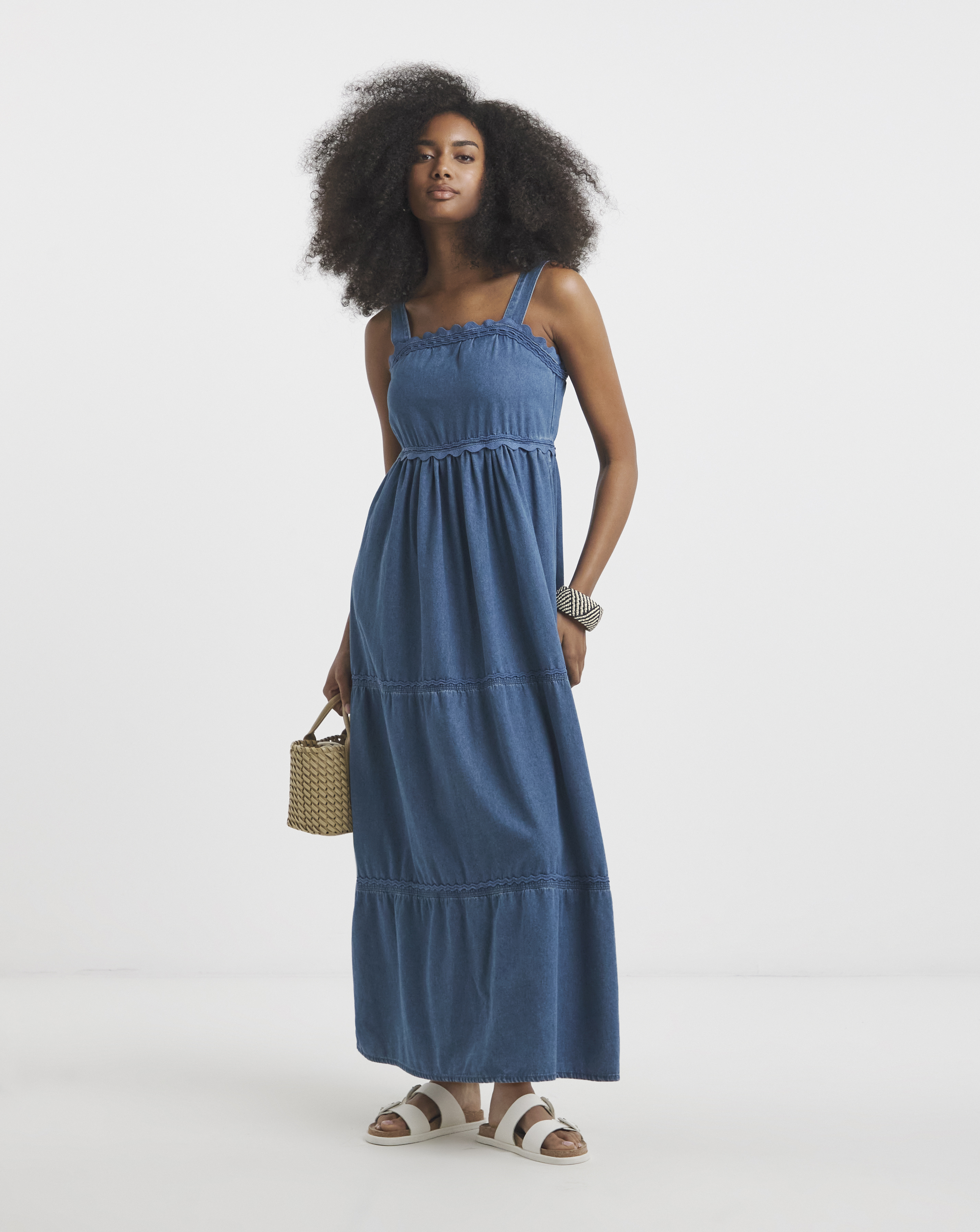 Simply Be - Women's Mid Blue Rick Rack Midaxi Sun Dress - Size 28 - Mid blue - 64% Cotton 20% Viscose 13% Polyester 3% Lyocell