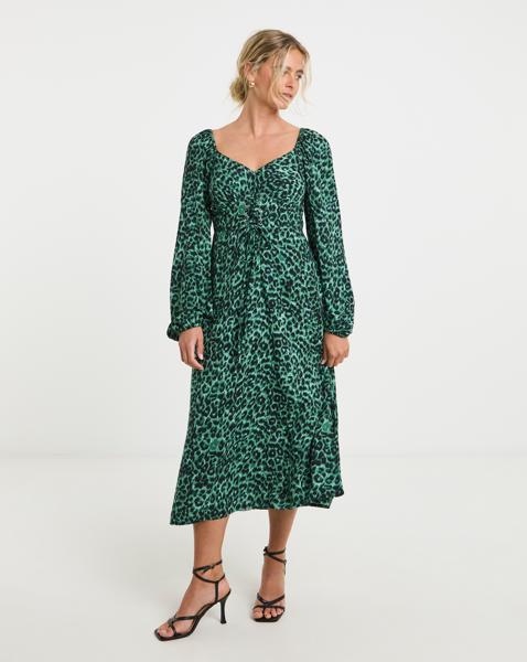 Simply Be - Women's Animal Print Corset Detail Midi Dress - Size 10 - Green animal - 100% Viscose