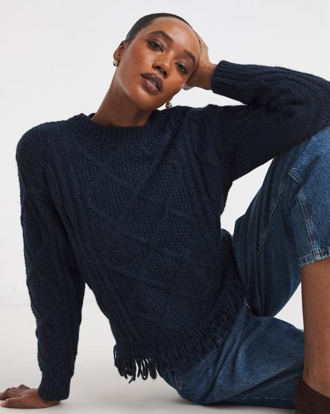 Cable Fringe Hem Jumper