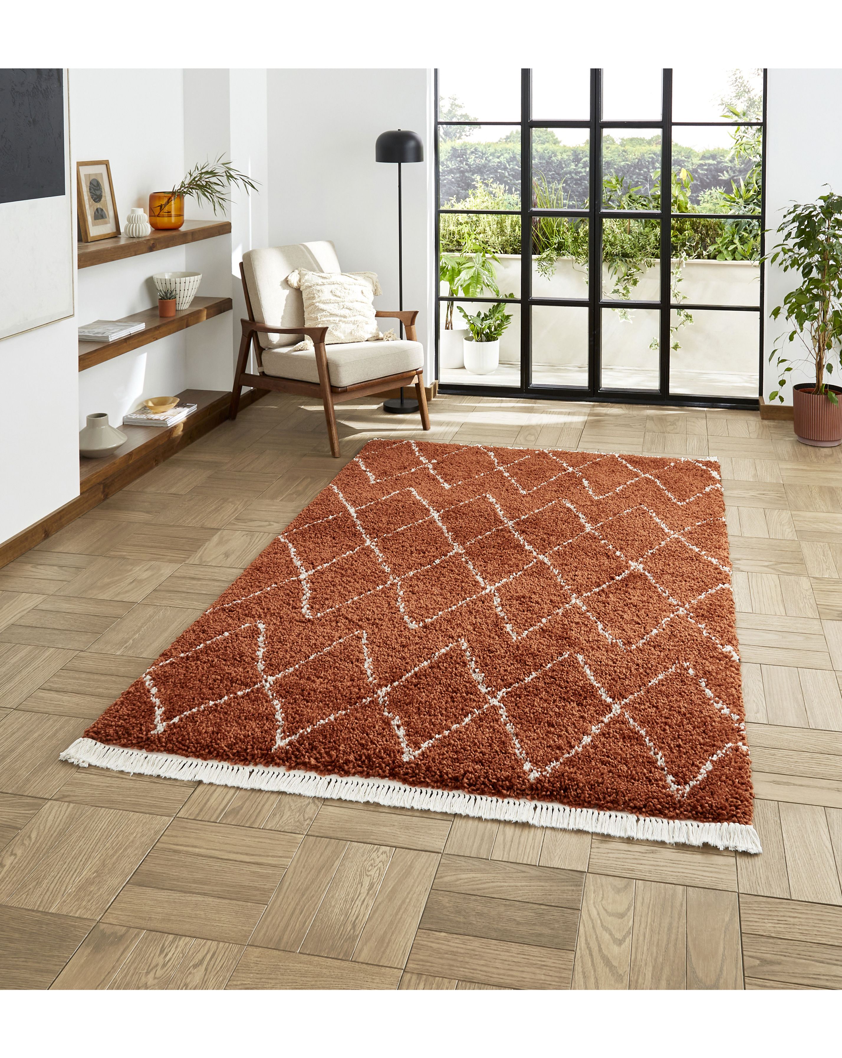 Think Rugs Rust Boho Fringe Rug 160X230