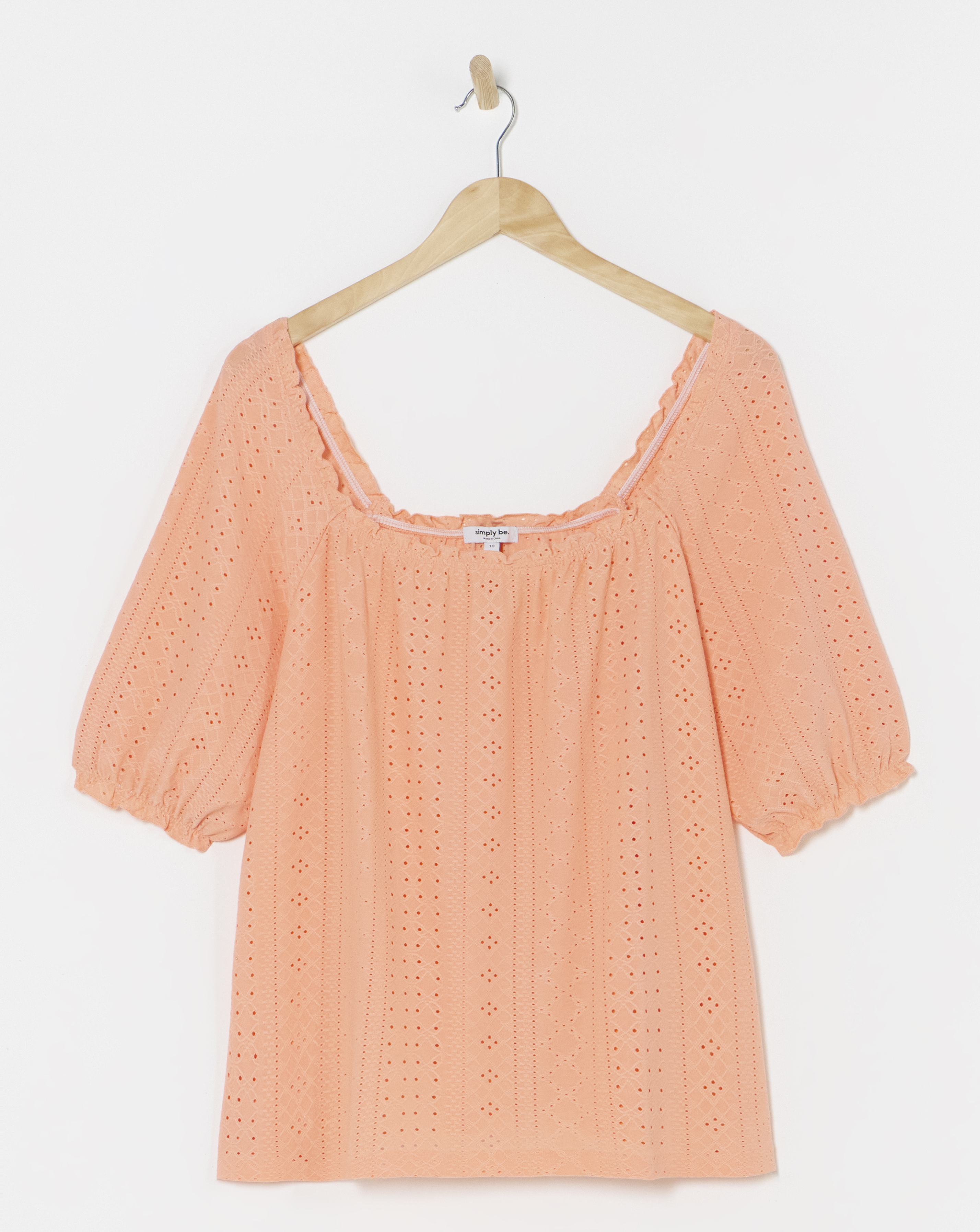 Coral Jersey Broderie Square Neck Top