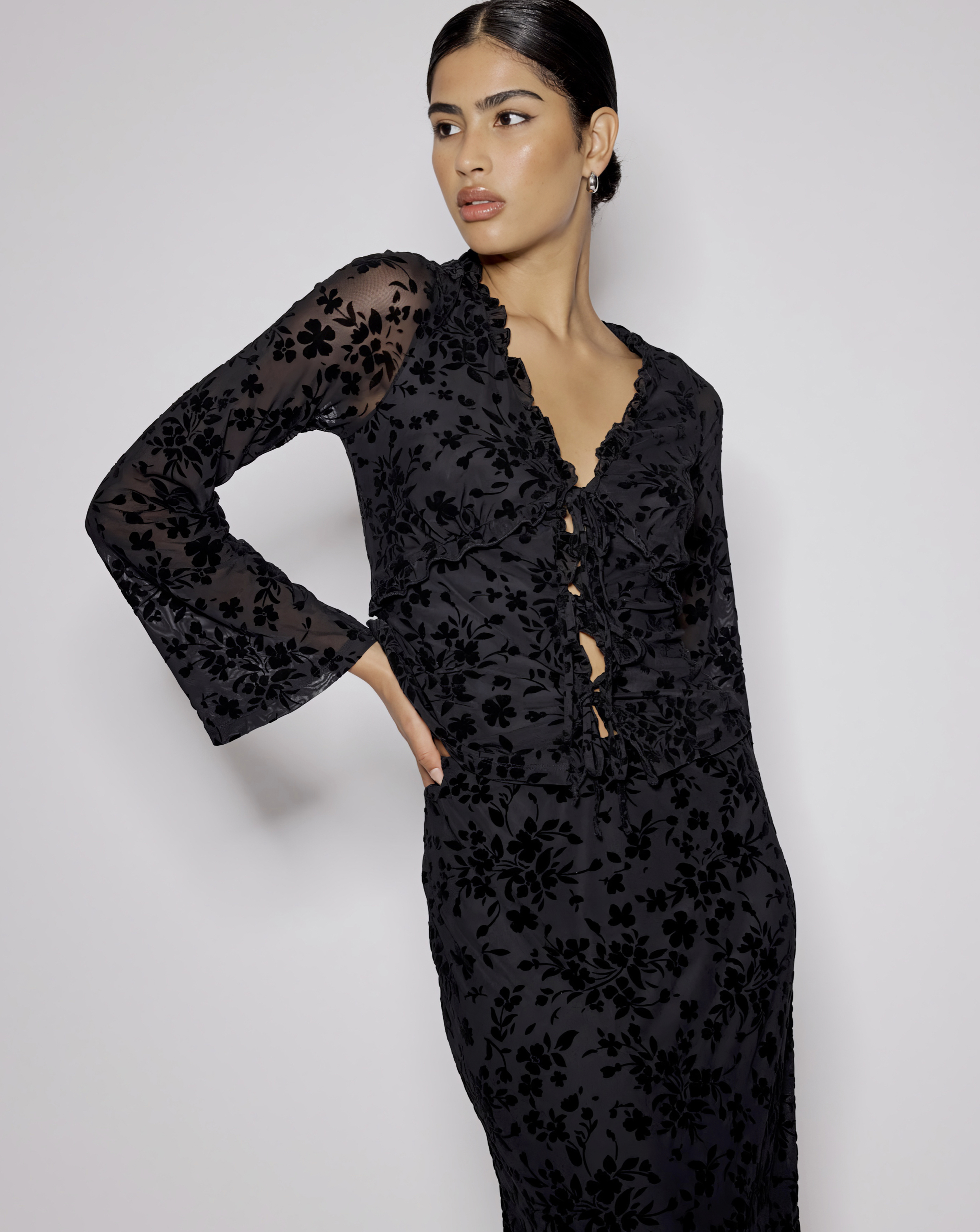 Nobody's Child Devore Tie Front Top