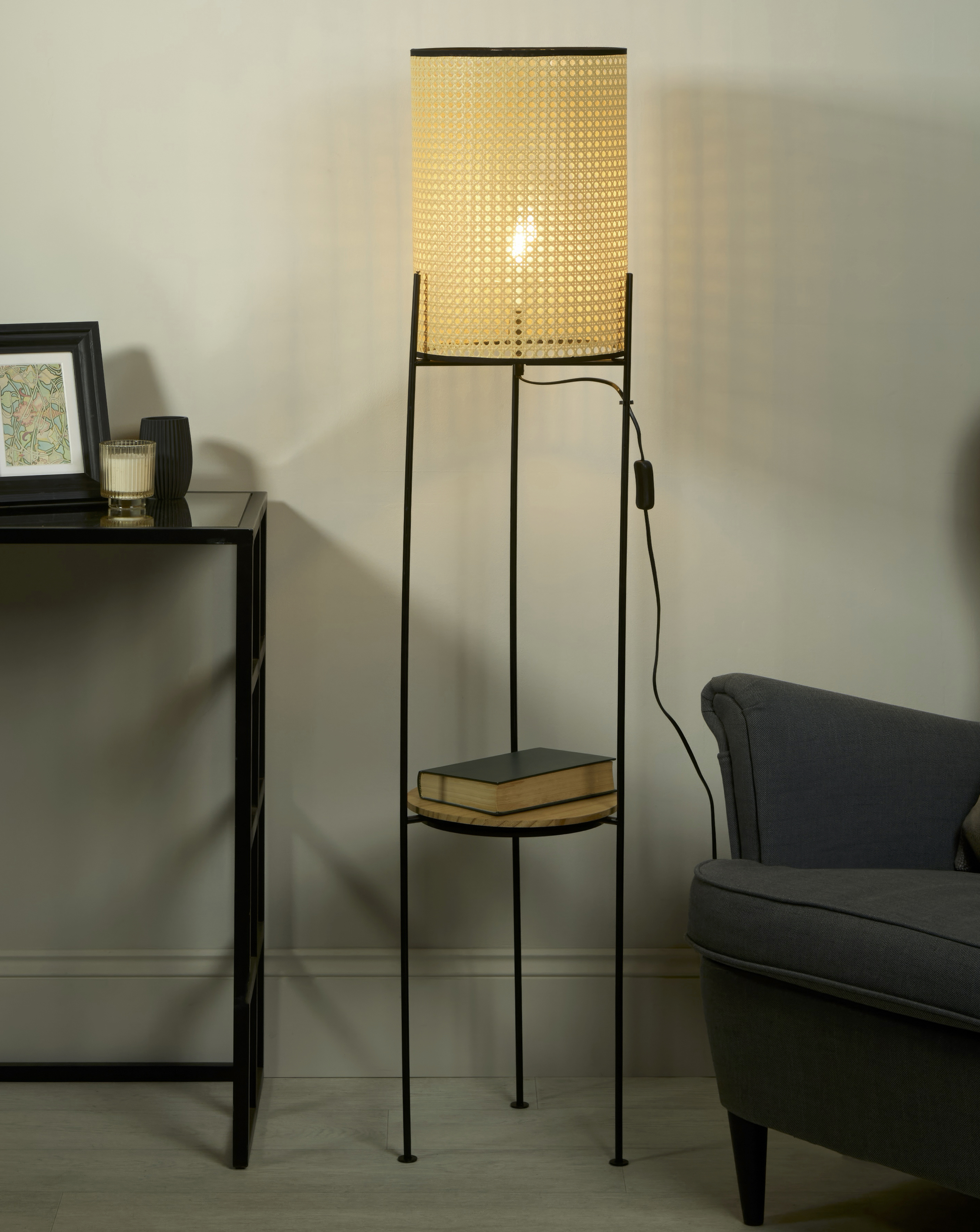 Rattan Cane Space Saving Floor Lamp