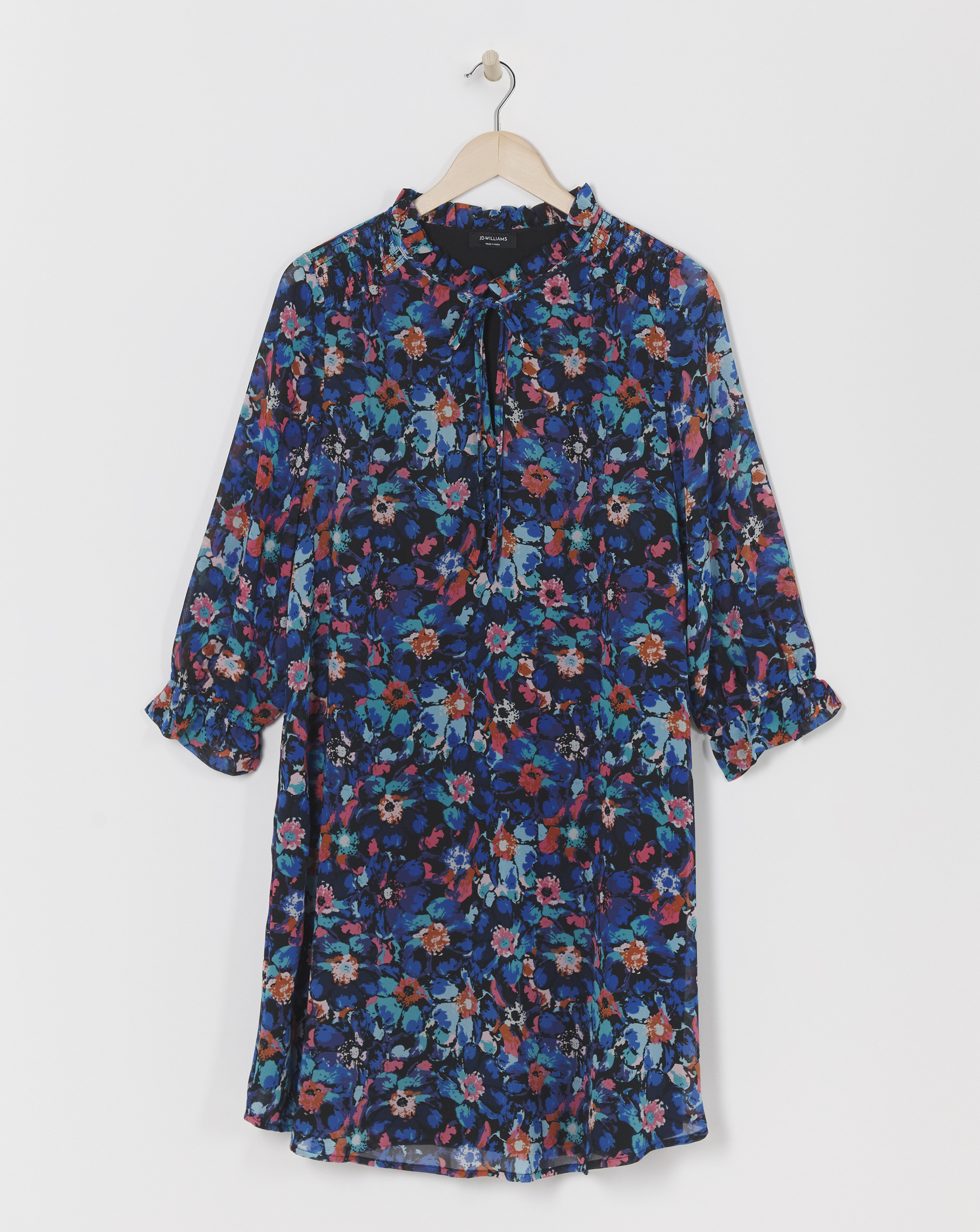 Trapeze Swing Dress with Tie Neck