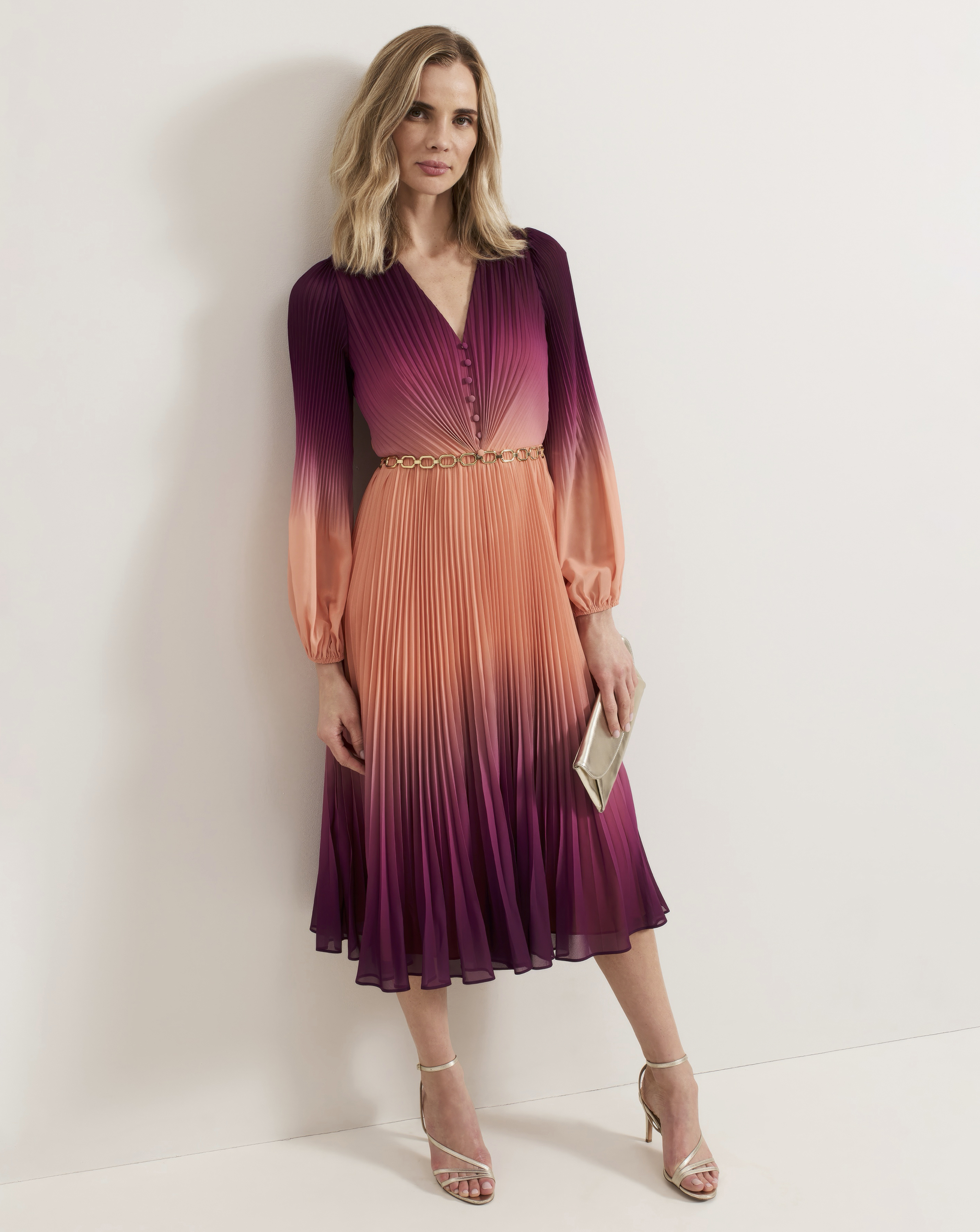 Phase Eight Button Detail Pleat Dress