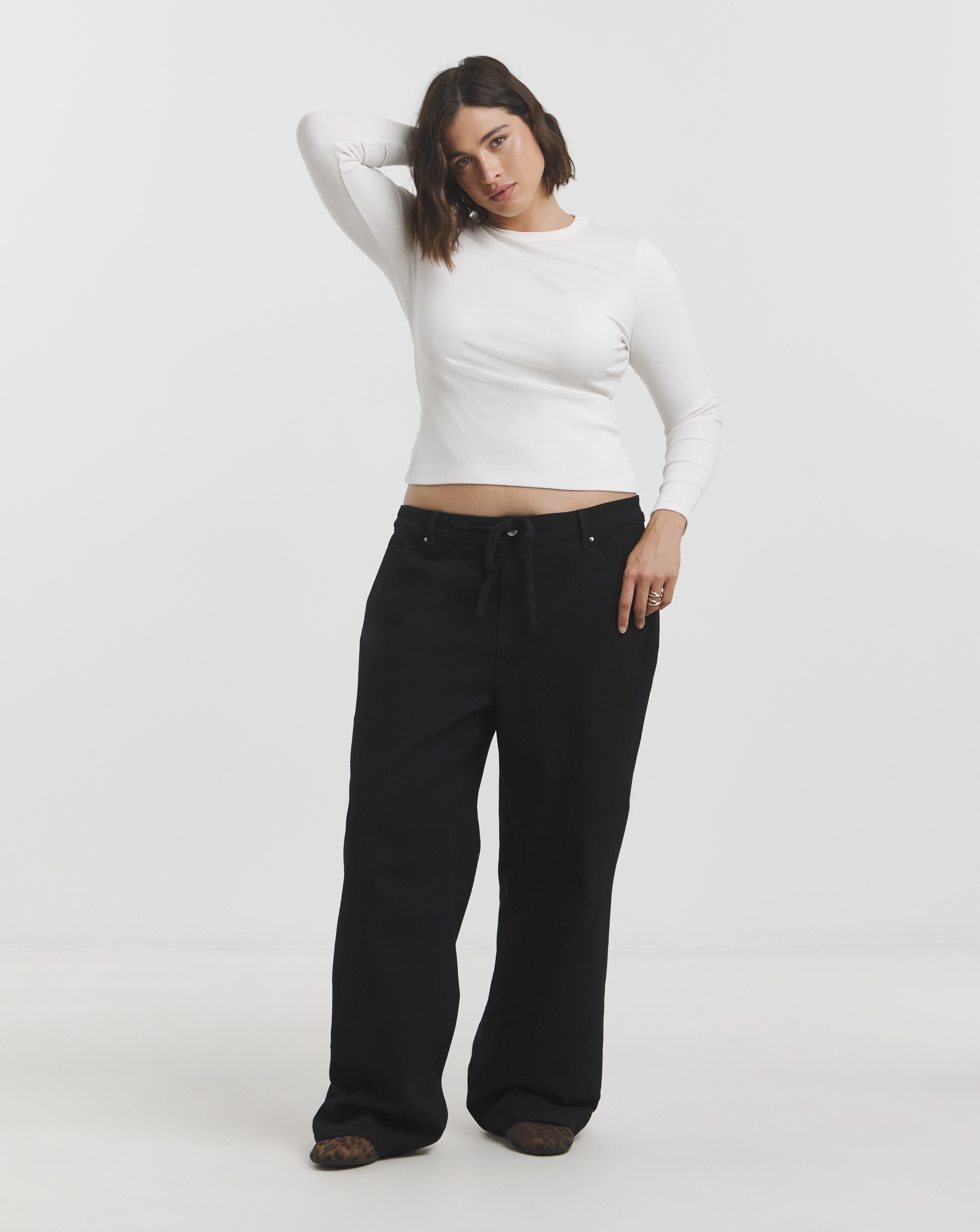 Simply Be Black Tie Front Wide Leg Jeans