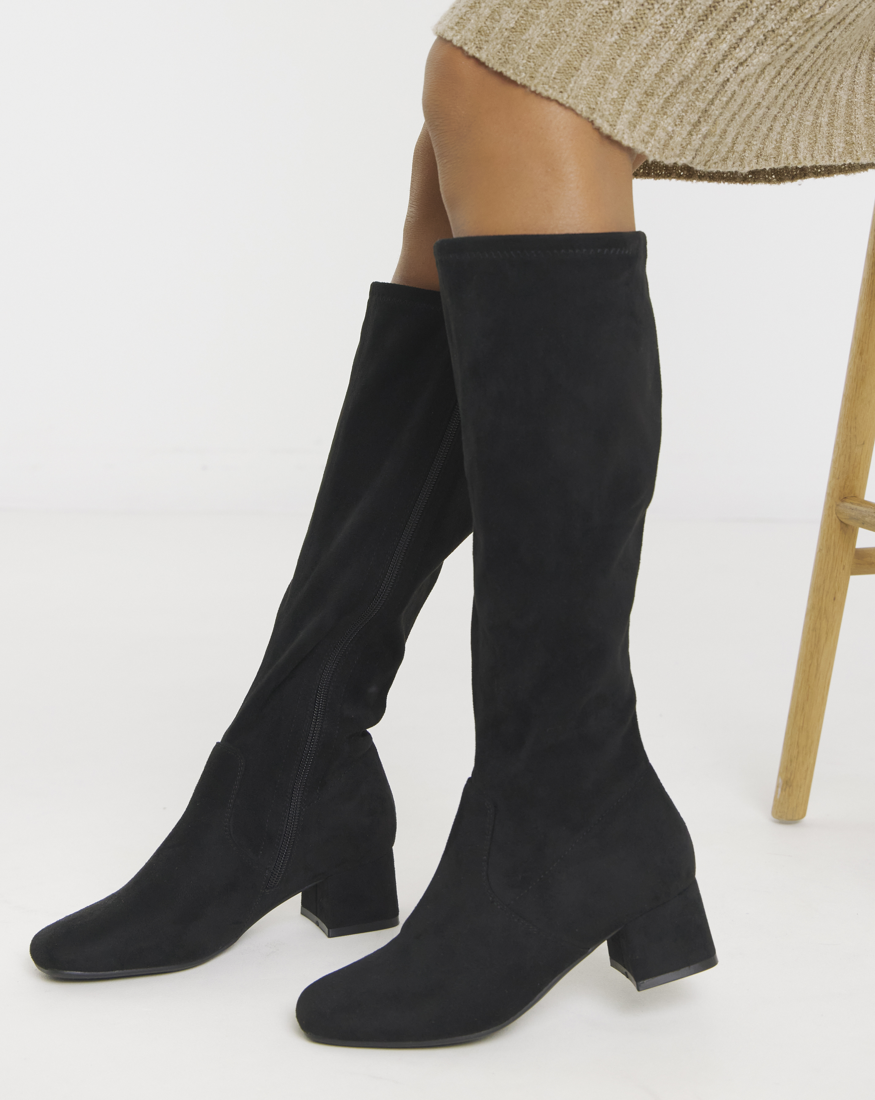 Low Block Heel Knee High Boot E C