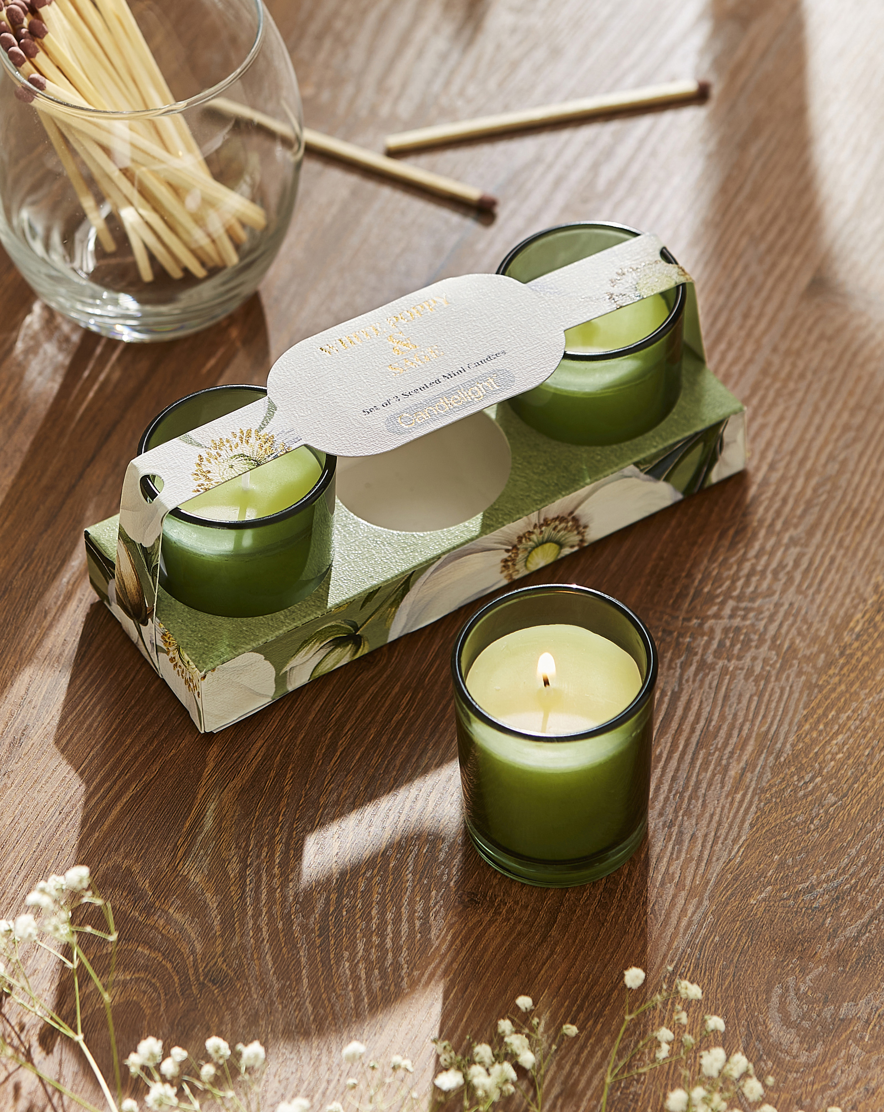 White Poppy & Sage Set of 3 Votives
