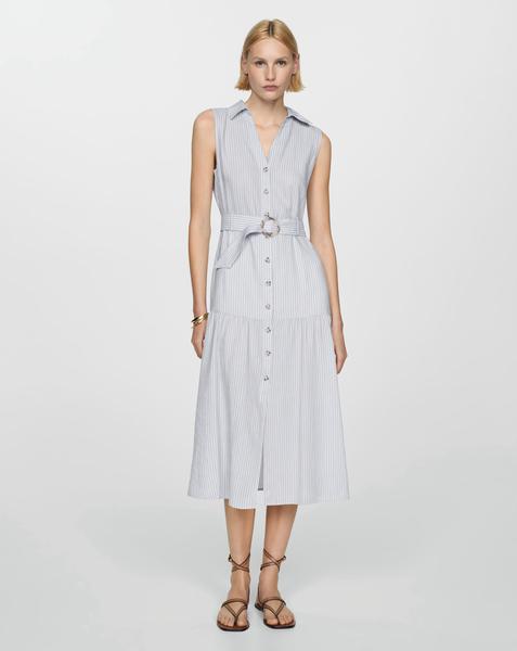 Mango Linen Blend Shirt Midi Dress