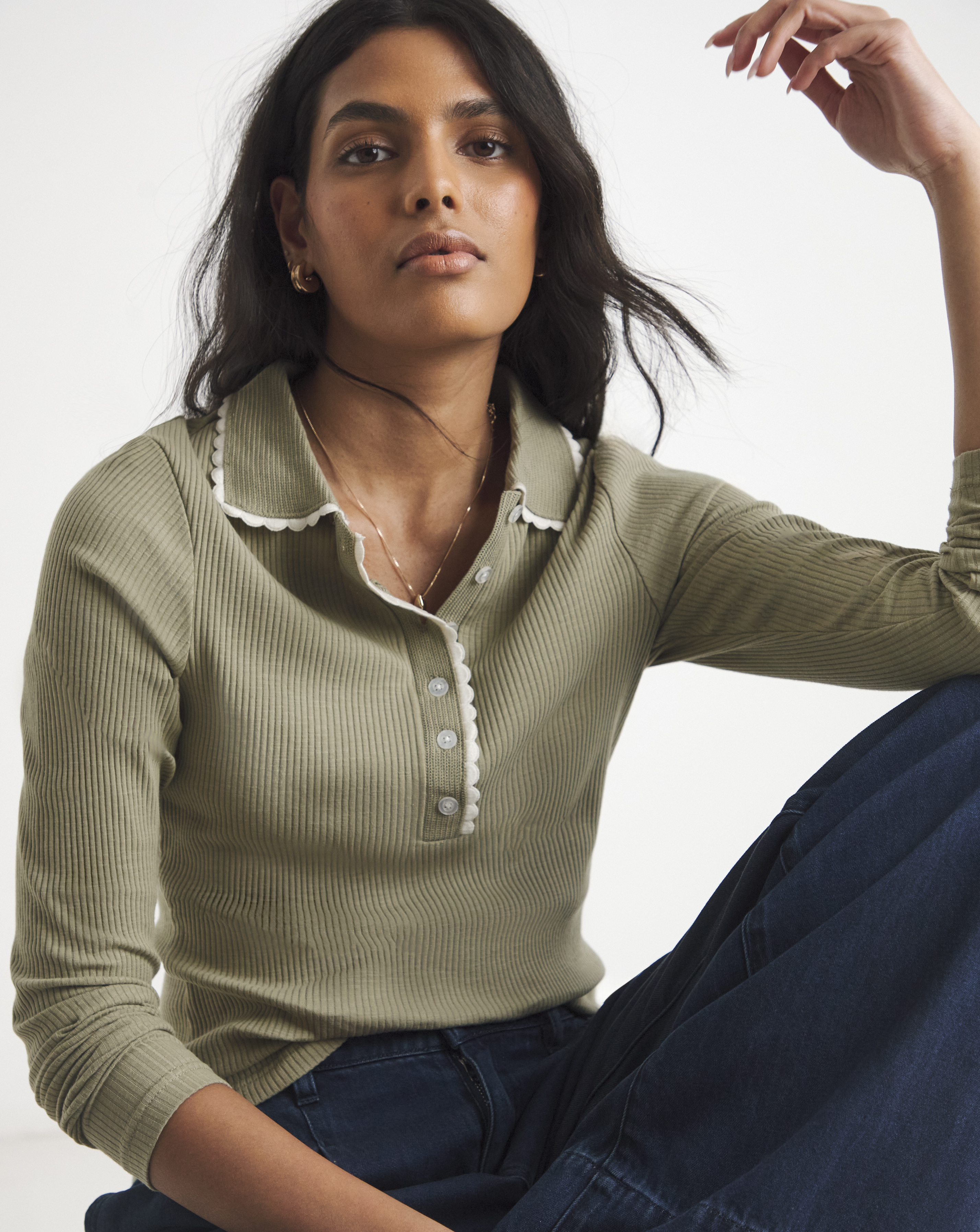 Simply Be Contrast Scallop Trim Polo Top