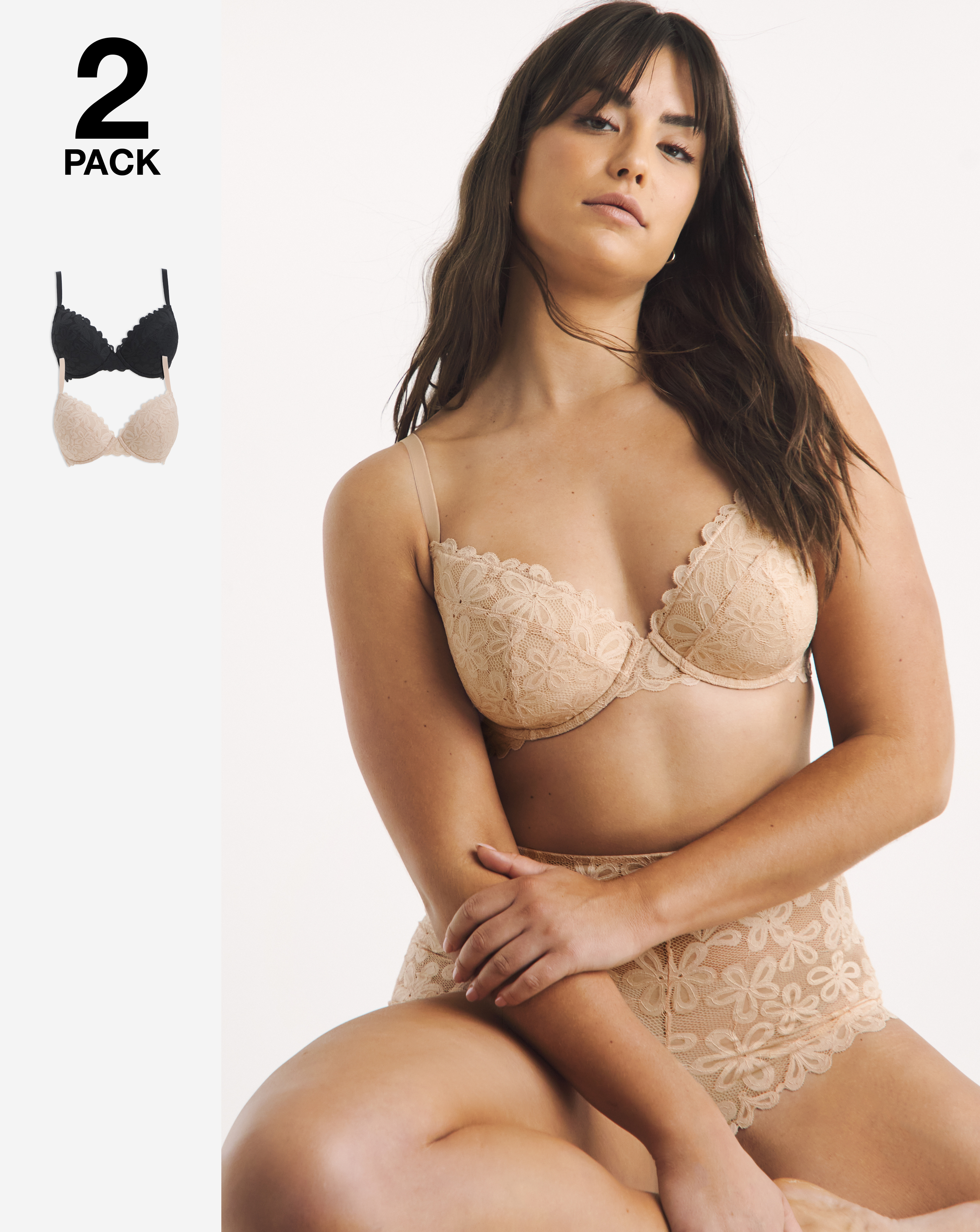 2 Pack Daisy Lace Plunge Bras