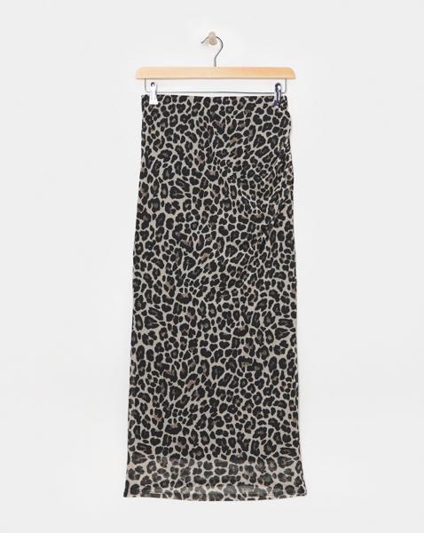 Mesh Rushed Column Skirt