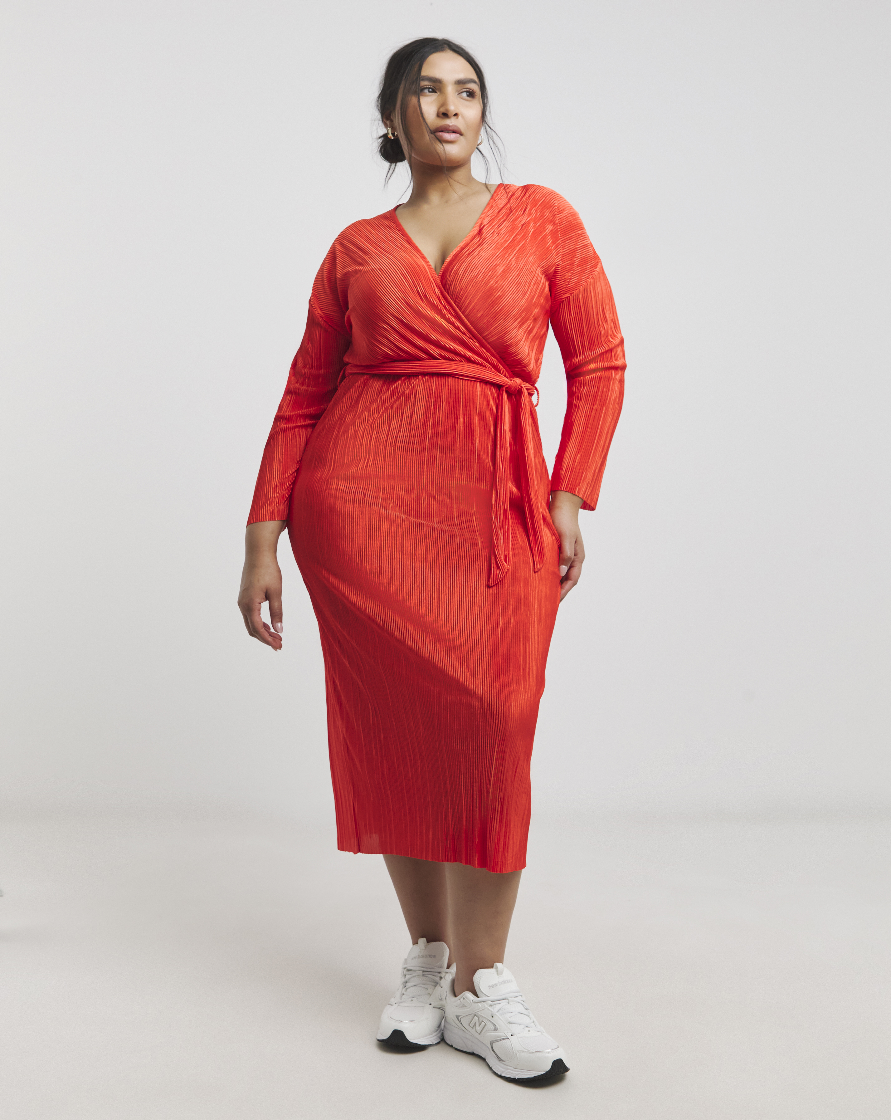 Simply Be - Women's Plisse Wrap Front Midi Dress - Size 10 - Orange