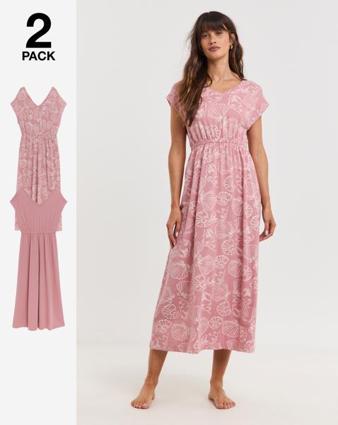Shell Print Value 2 Pack Maxi Nighties