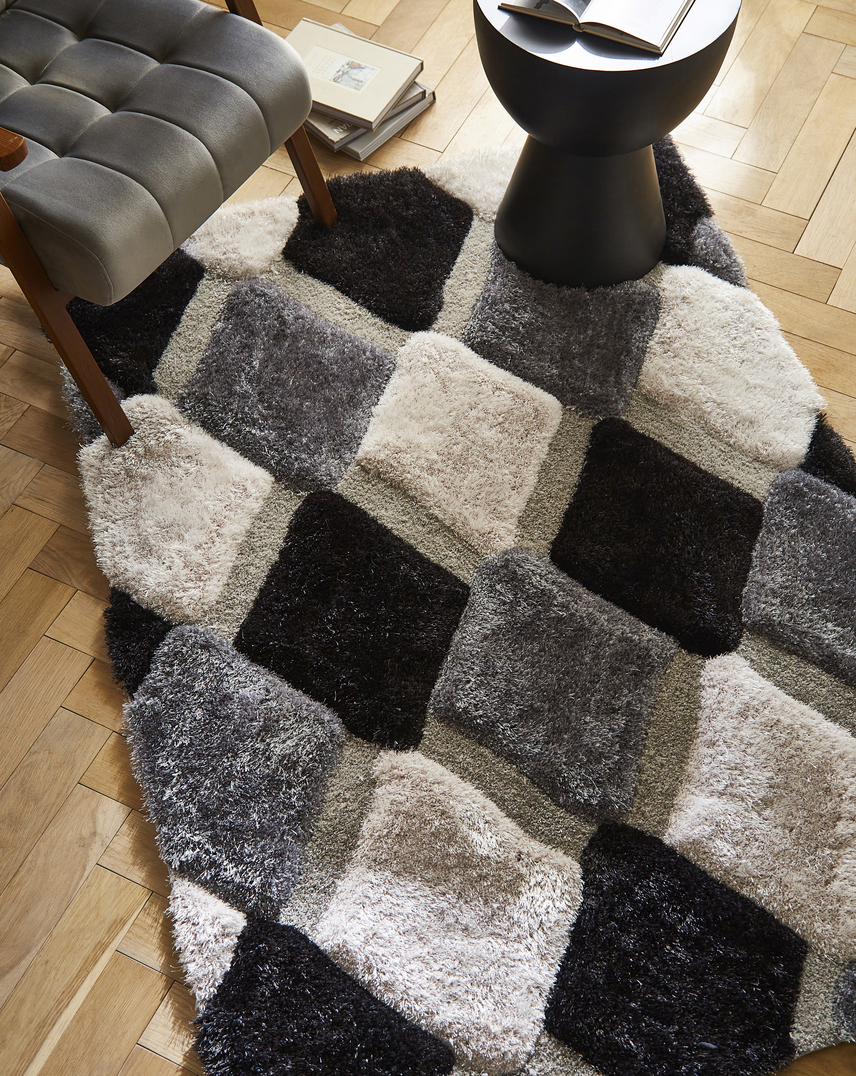 Origins Grey Geo Shaggy Cosy Rug - 60X110