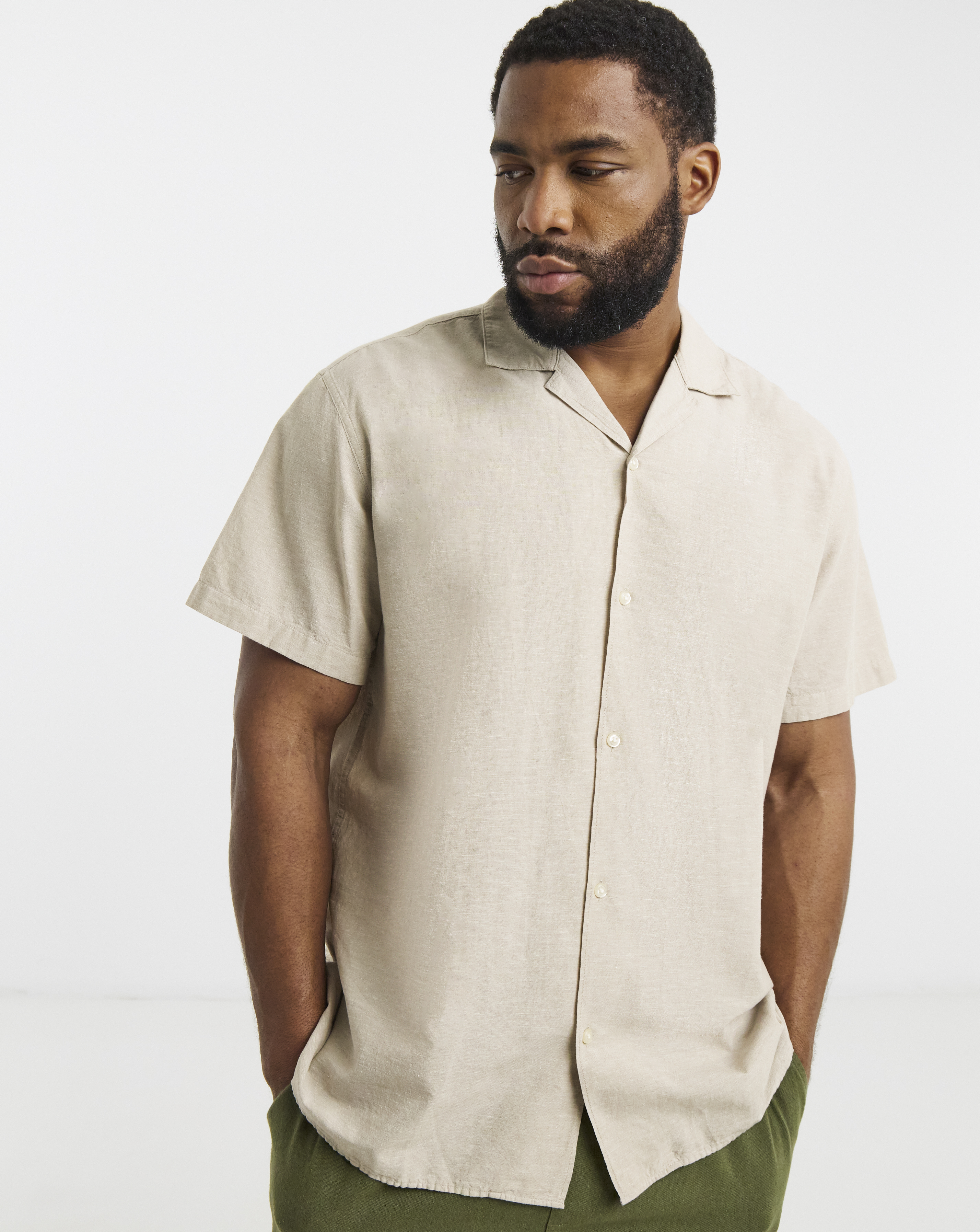 Jack & Jones Men's Linen Shirt M Natural