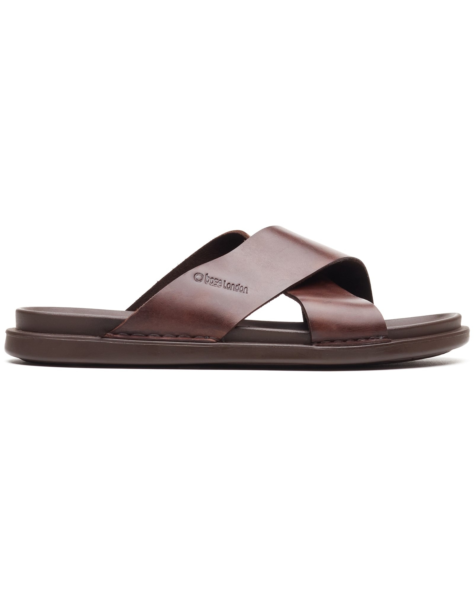 Base London Men's Leather Cross Strap Sandal Size 10 Brown