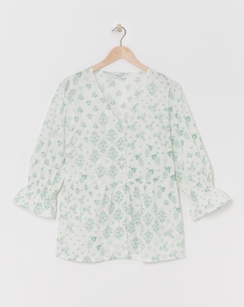 Cotton Dobby Puff Sleeve Top