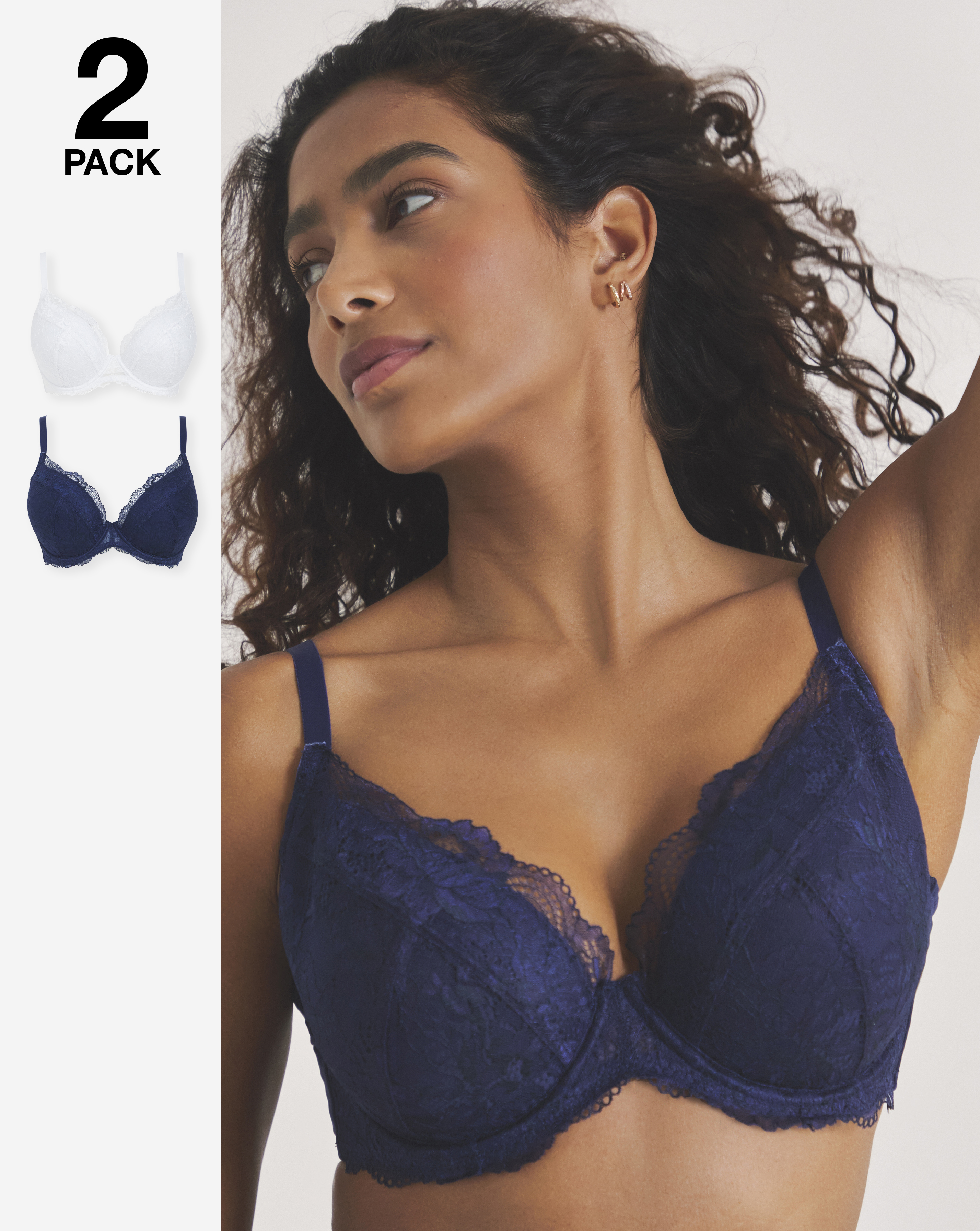 2 Pack Ella Padded Plunge Wired Bras