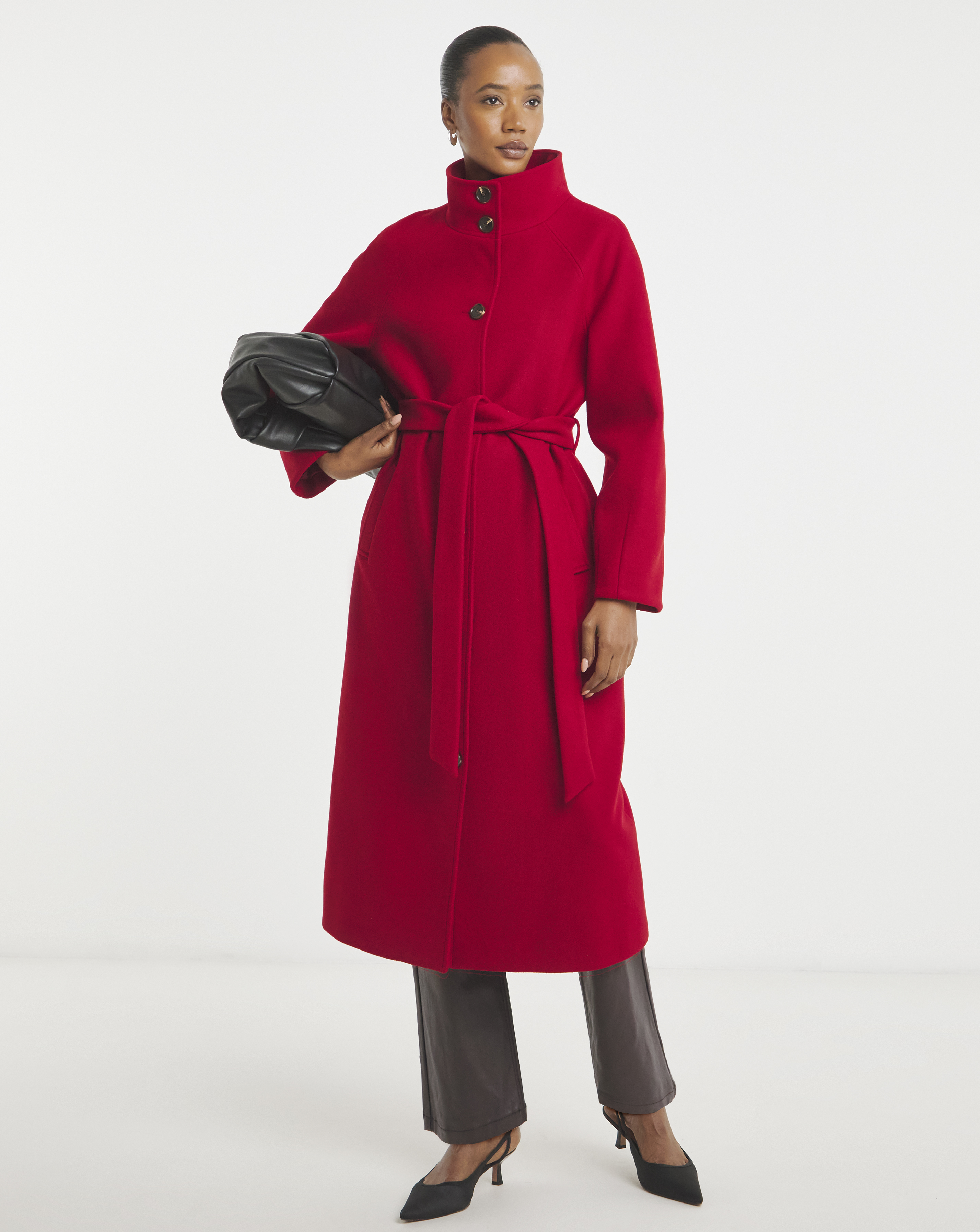 Red Funnel Neck Longline Coat