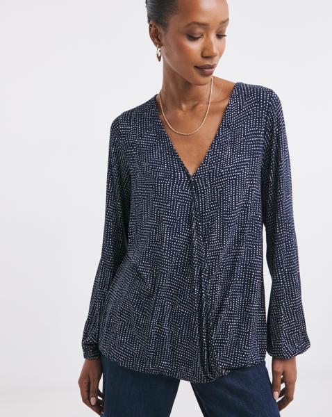 Wrap Bubble Hem Long Sleeve Top