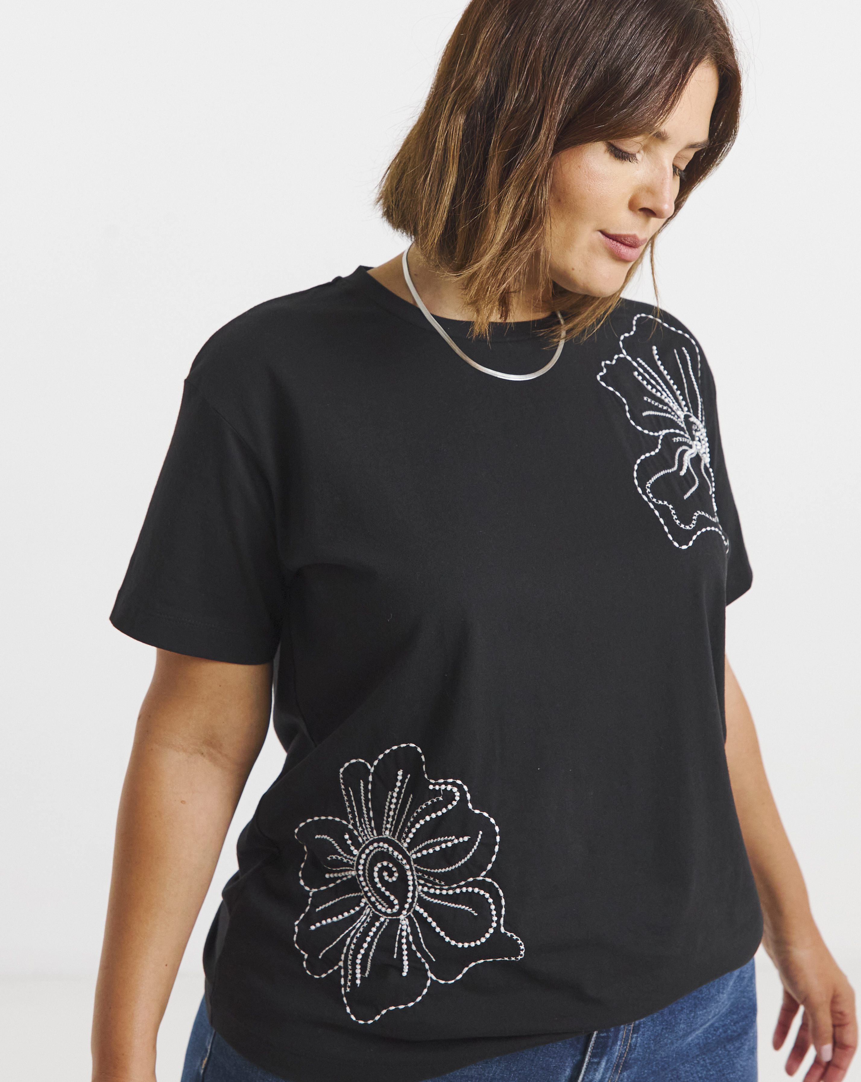 Embroidered and Beaded Floral T-Shirt