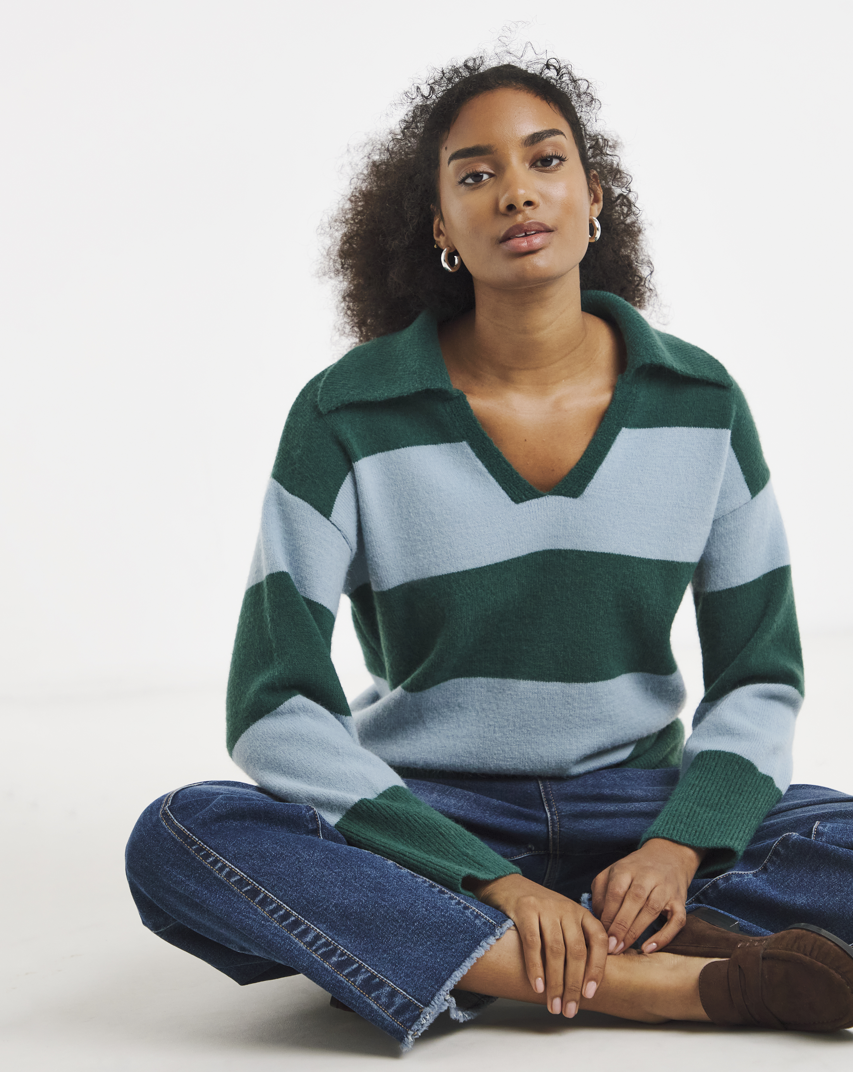Rugby Stripe Collared Knitted Jumper