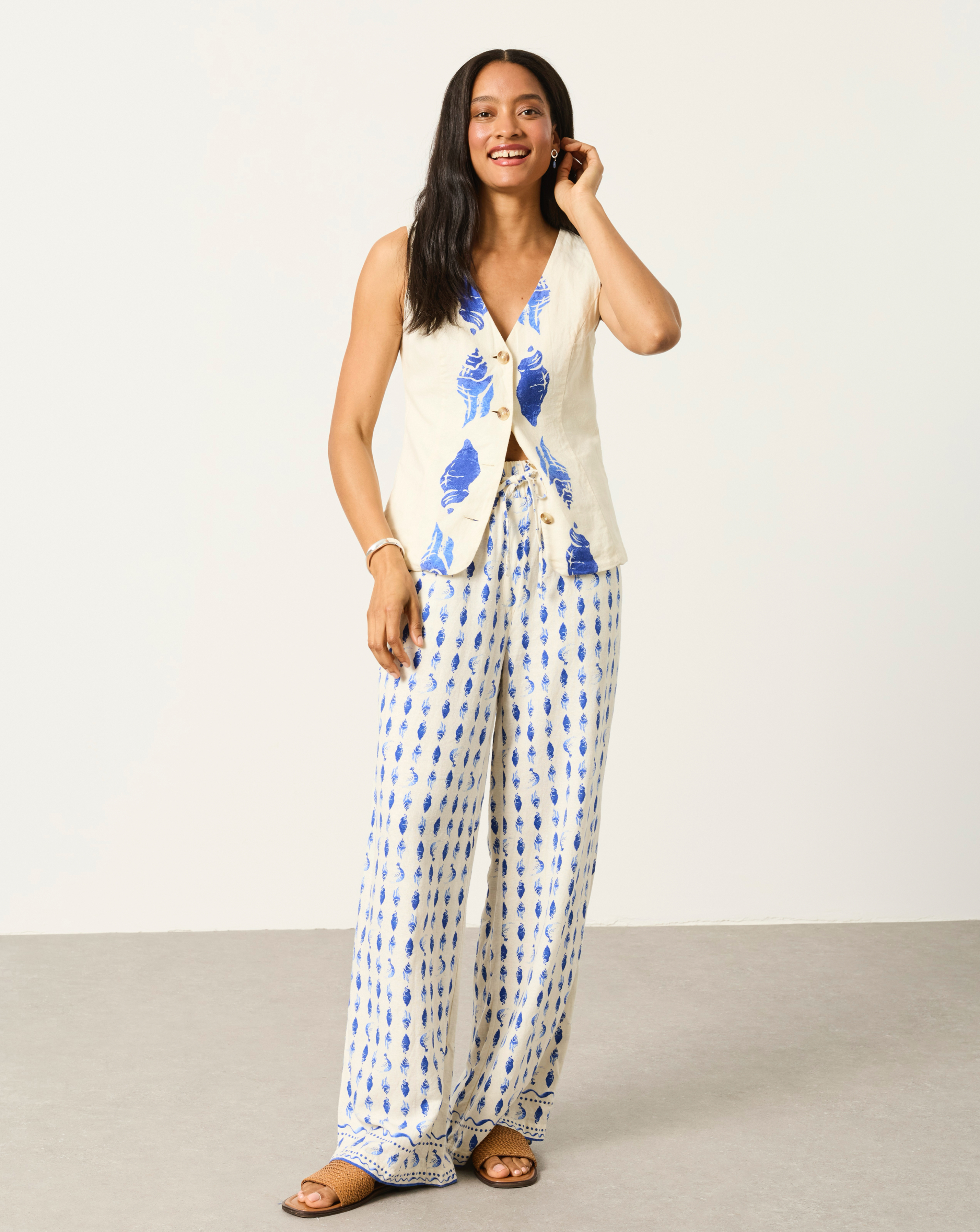FatFace Women's Palazzo Trousers - Linen Blend - Ivory