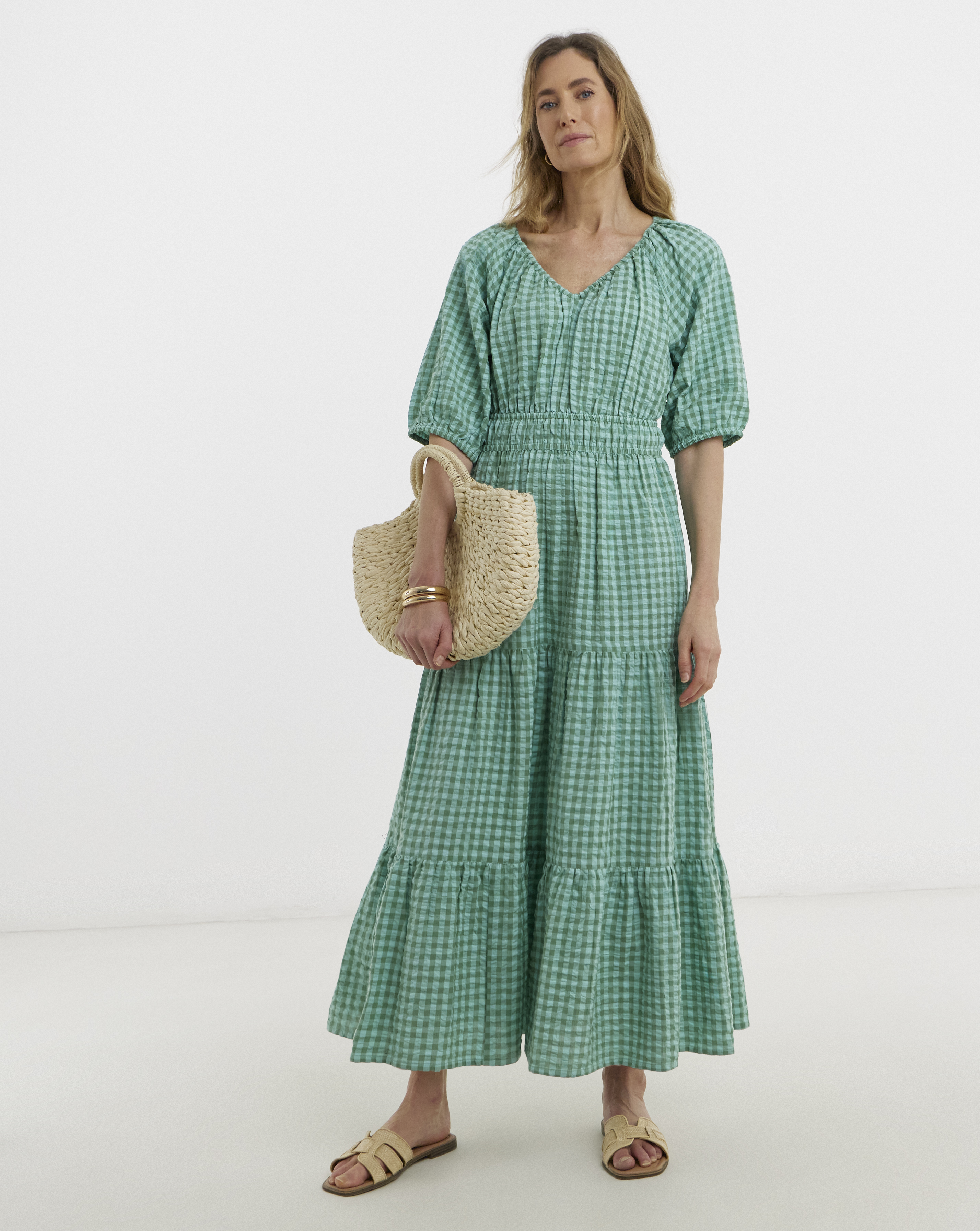 Gingham Short Sleeve Maxi Dress