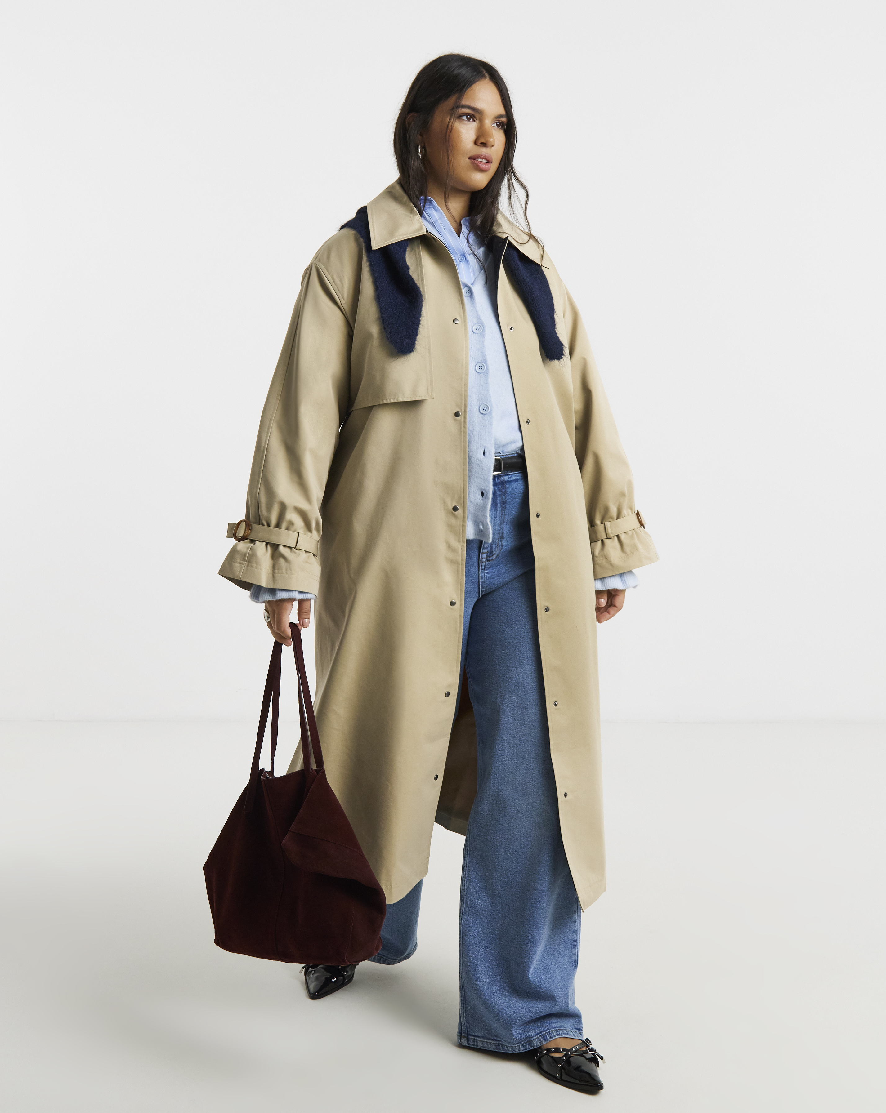 Simply Be Stone Premium Maxi Trench Coat
