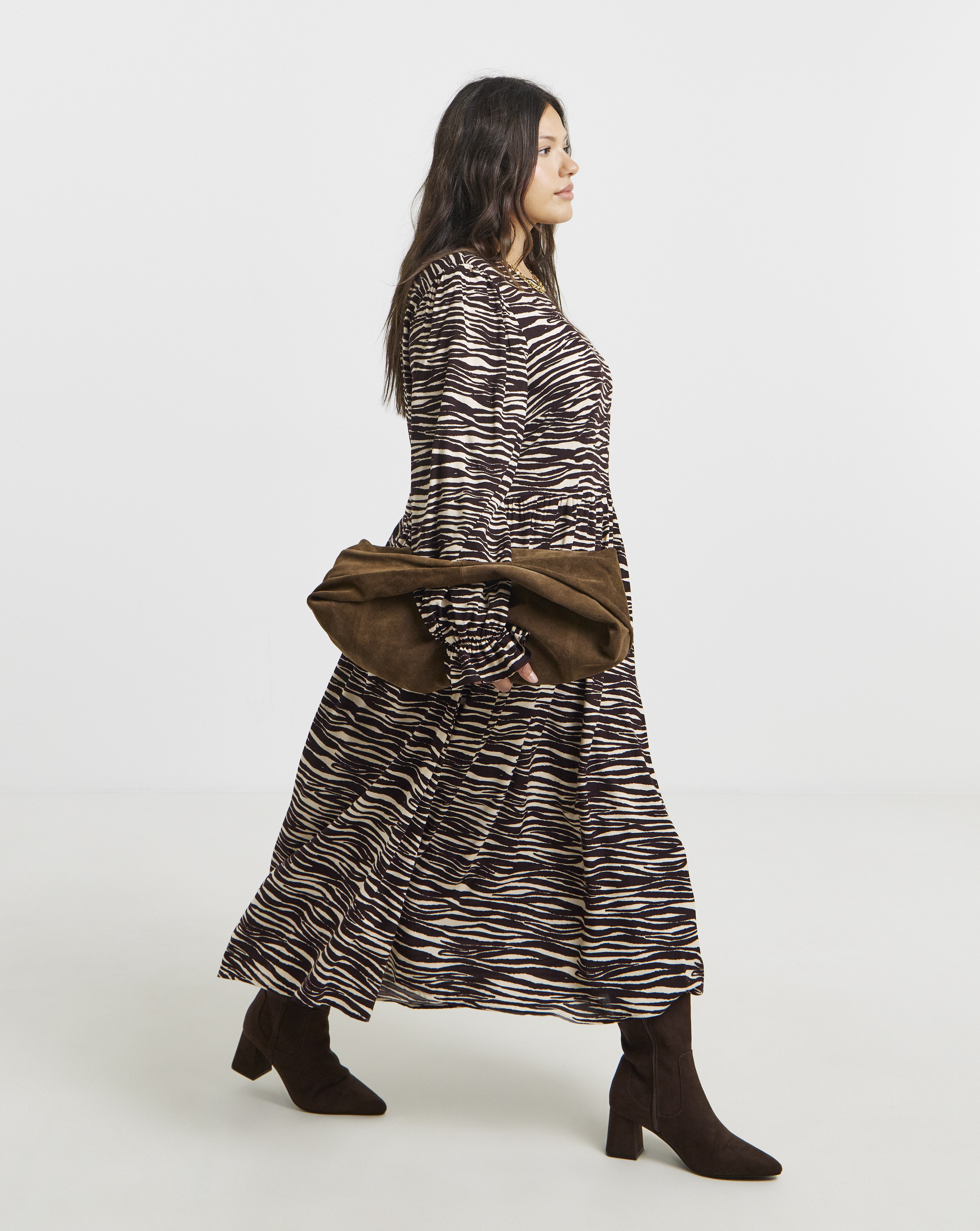 Zebra Print Viscose Pocket Midi Dress