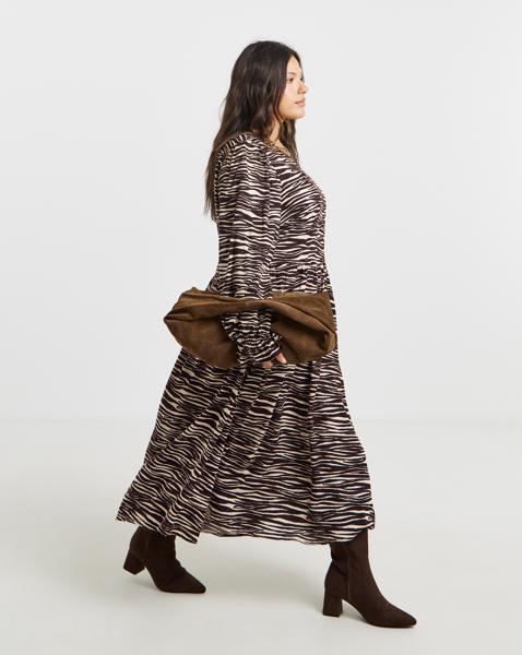Zebra Print Viscose Pocket Midi Dress