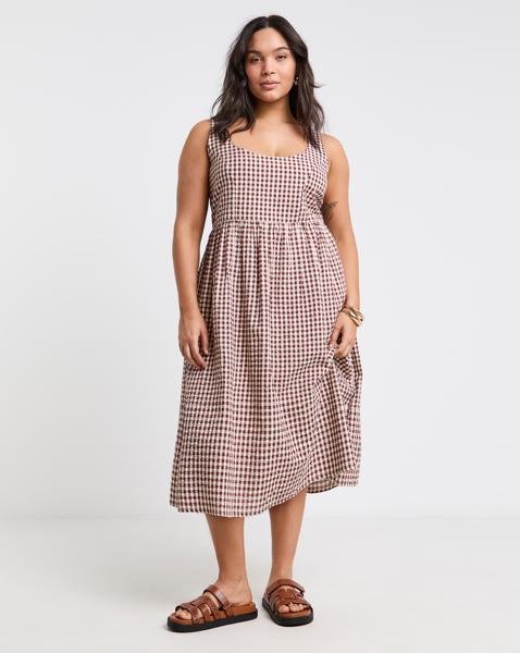 Simply Be - Women's Brown/Ecru Gingham Apron Dress - Size 22 - Chocolate/multi-coloured - 100% Cotton
