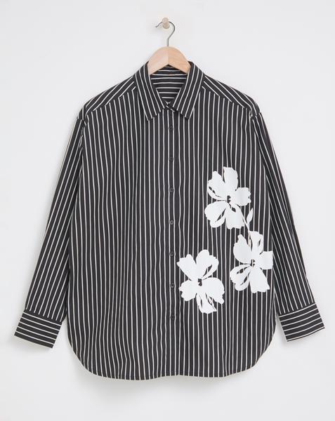 Placement Print Oversized Striped Poplin Shirt