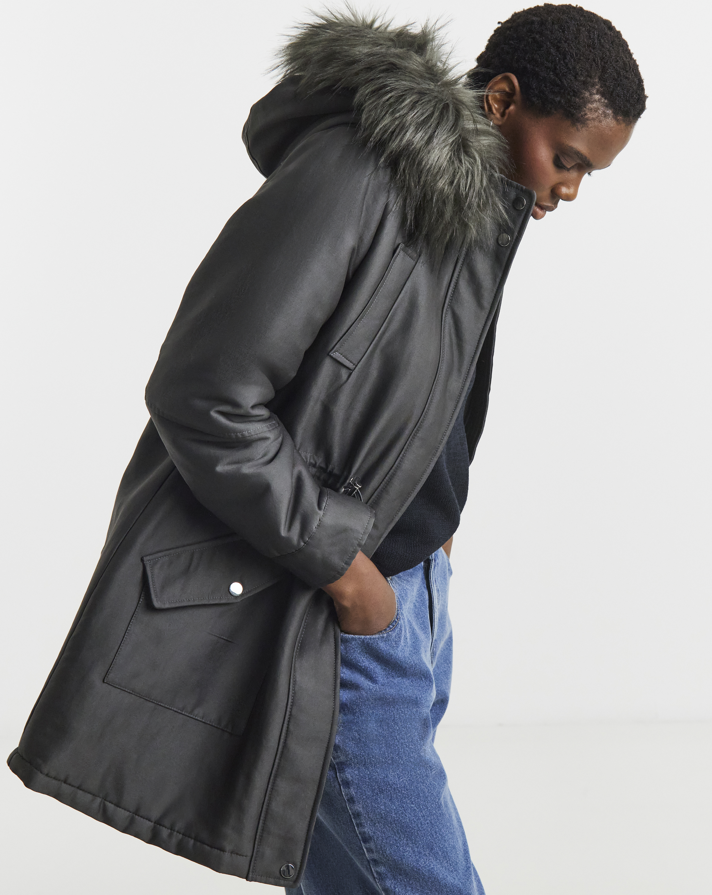 Faux Fur Lined Parka Coat