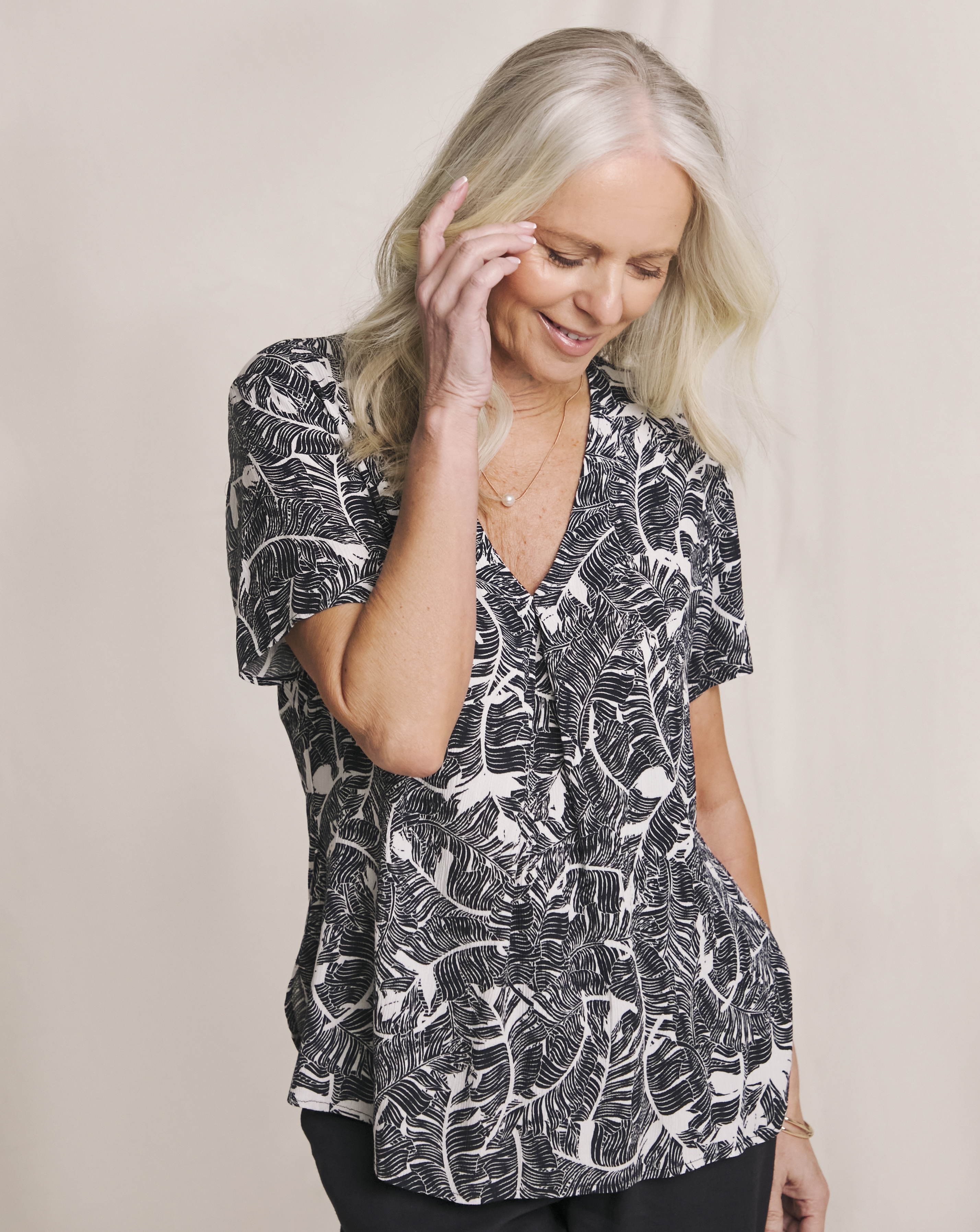 Julipa Printed Crinkle Short Sleeve Top