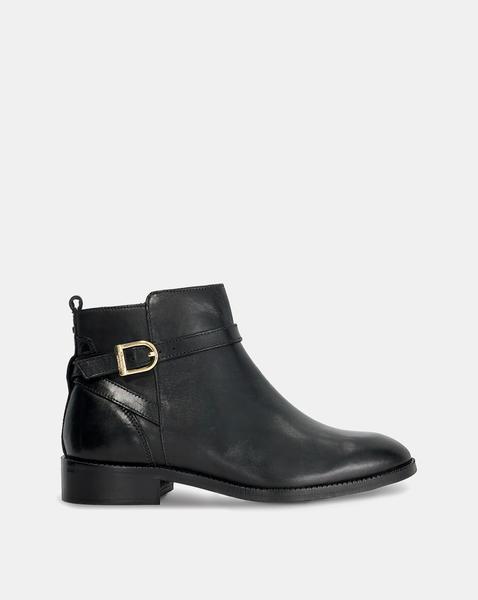 Dune Pemma Black Leather Buckle Ankle Boots Wide Fit - Image