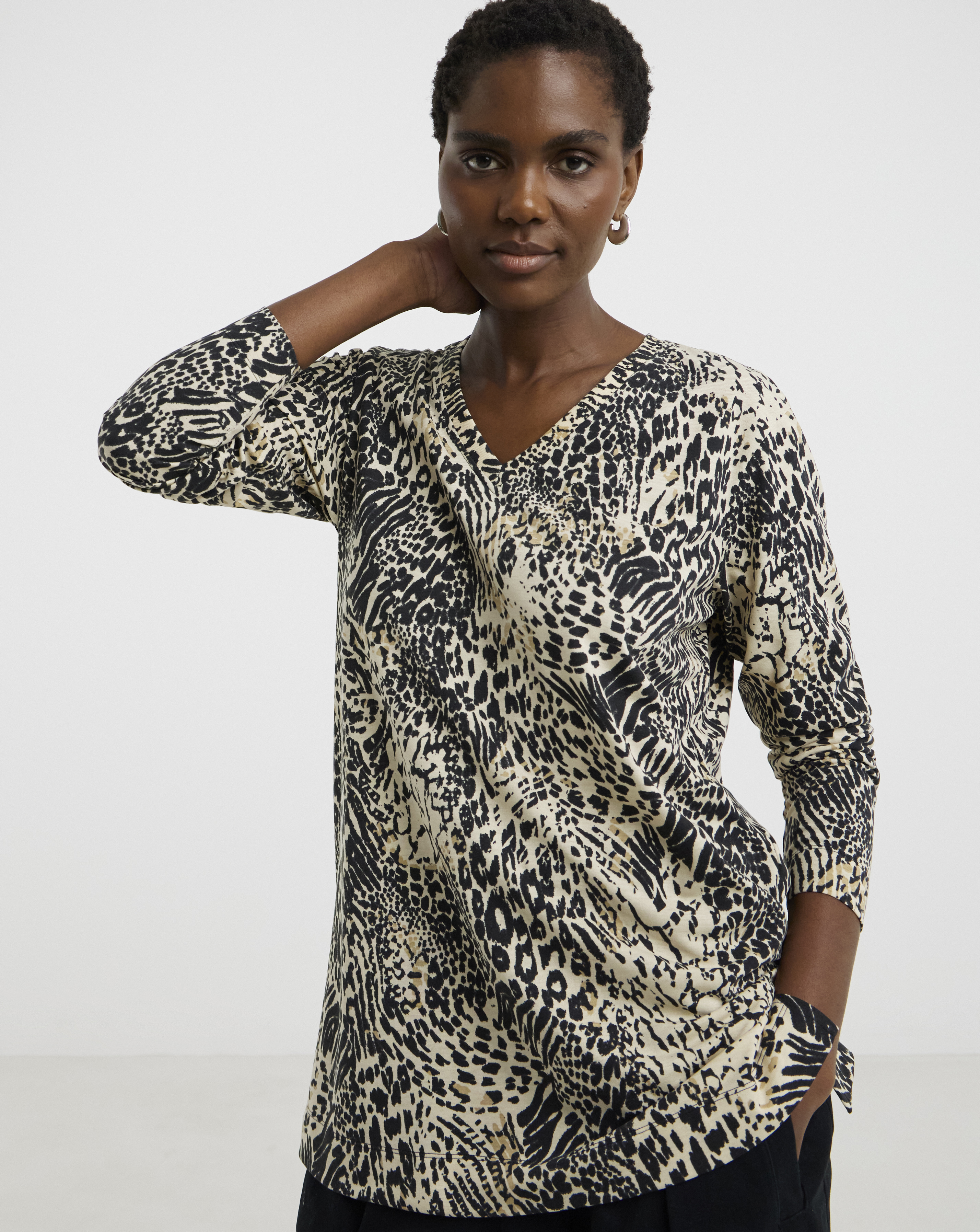 V Neck Split Hem Slouch T-Shirt