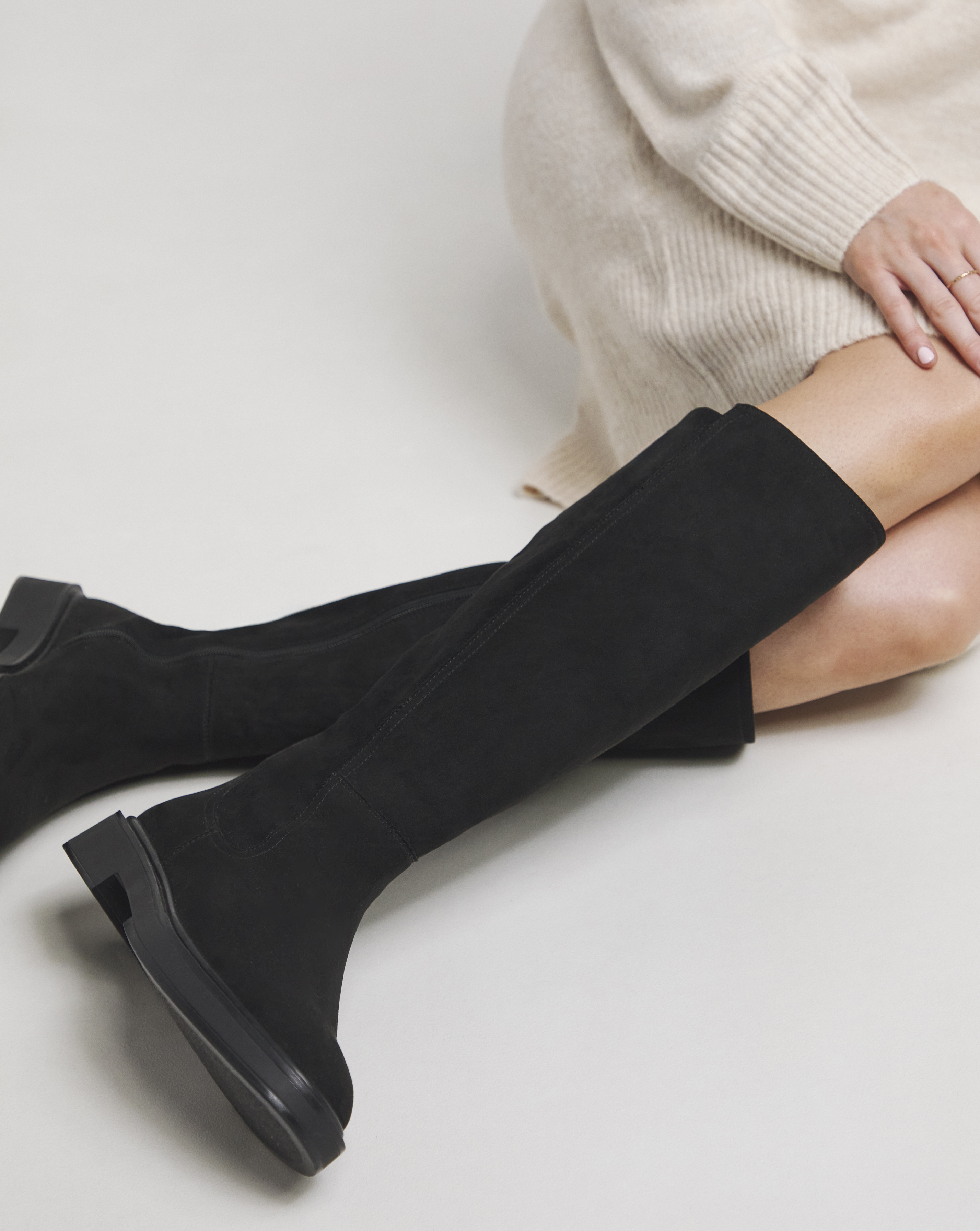 Stretch Back Flat Knee High Boots Wide