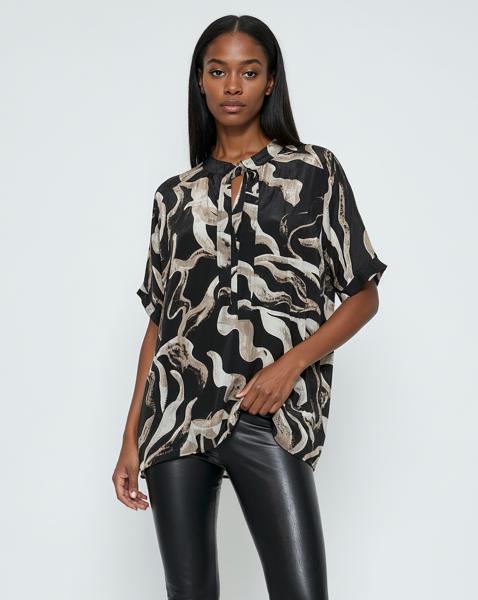 Religion Swirl Tie Neck Blouse