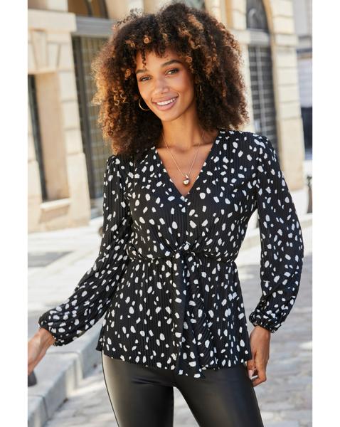 Sosandar Geo Spot Plisse Tie Front Top