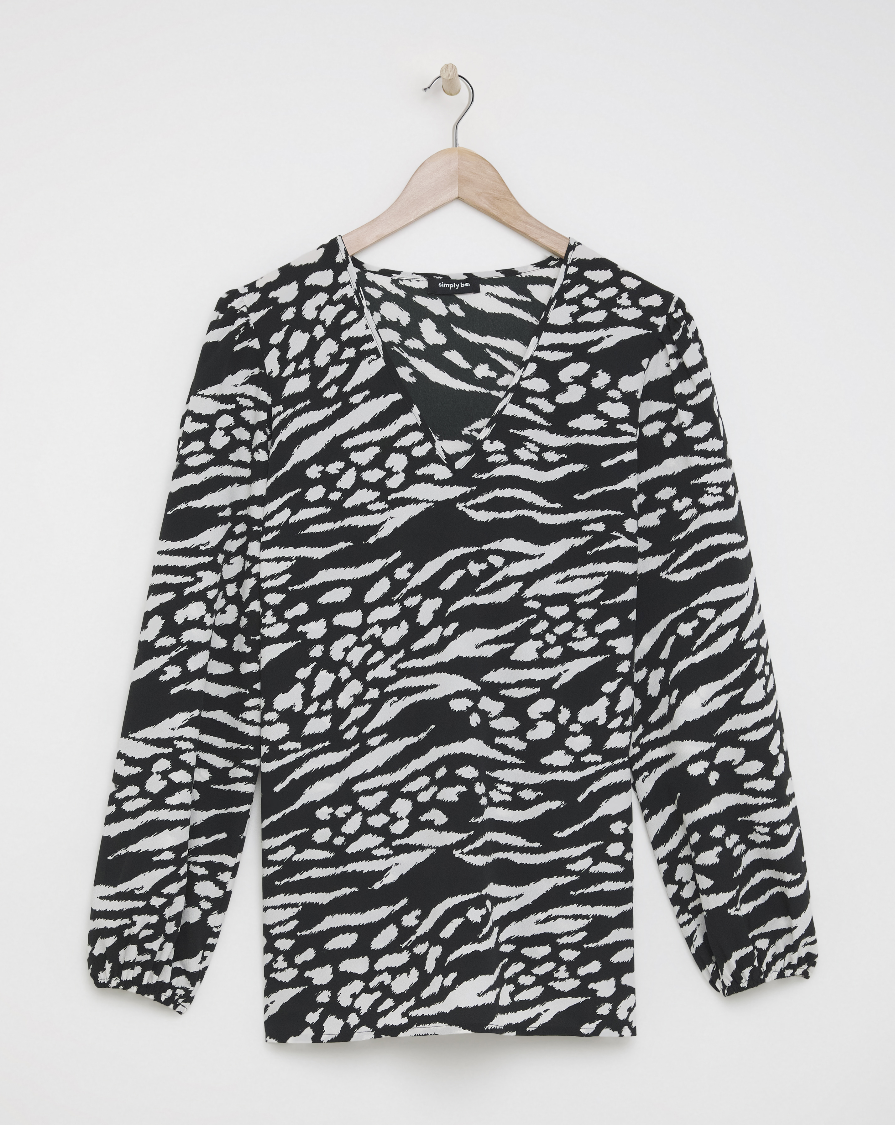 Mono Print V Neck Boxy Blouse