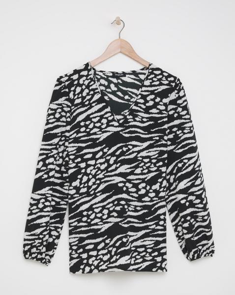 Mono Print V Neck Boxy Blouse