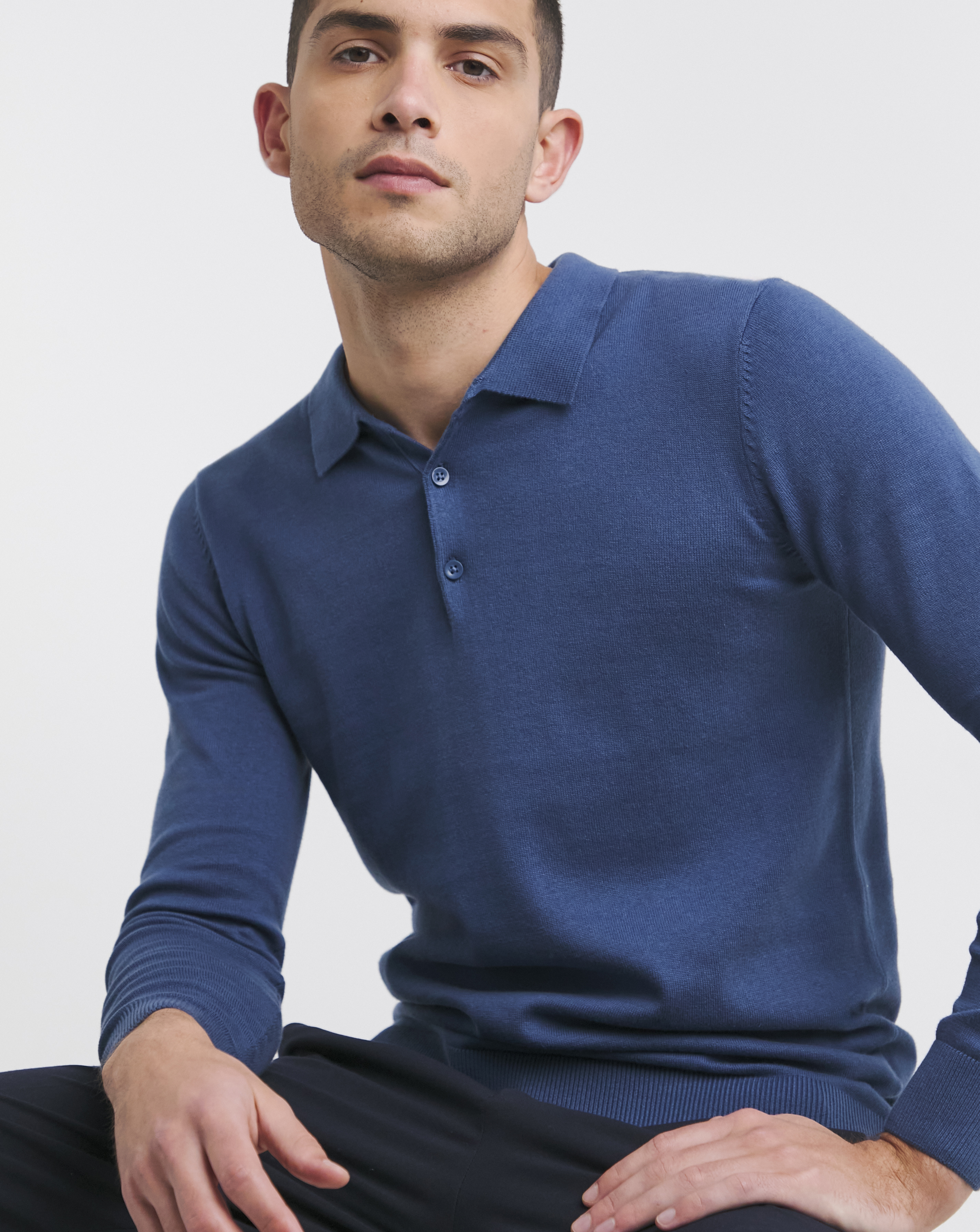 Cotton Long Sleeve Knitted Polo