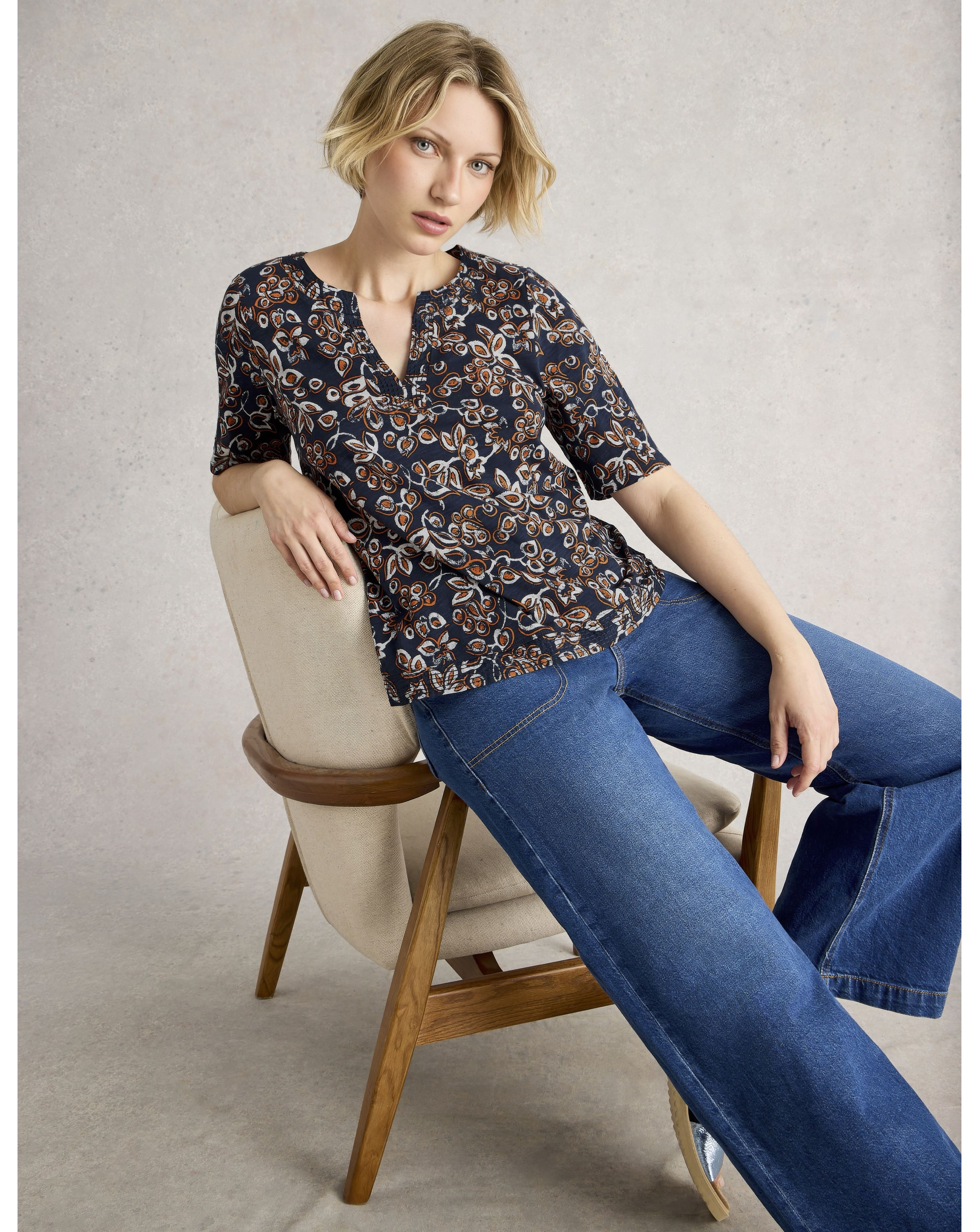 White Stuff Weaver Notch Neck Tee