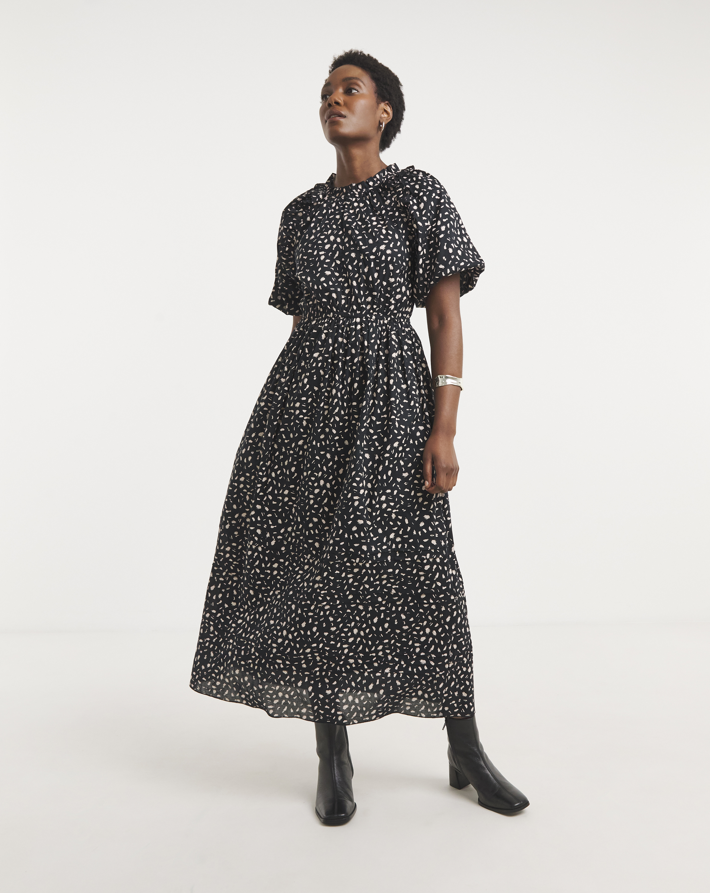 Pure Cotton Puff Sleeve Maxi Dress