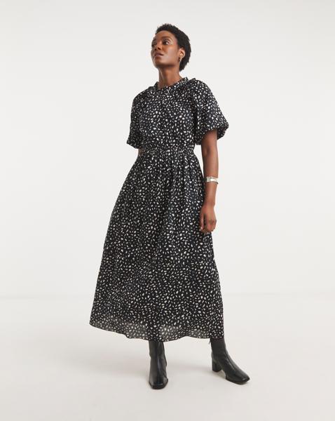 Pure Cotton Puff Sleeve Maxi Dress