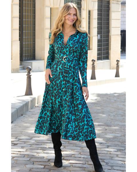 Sosandar Belted Animal Shirt Dress