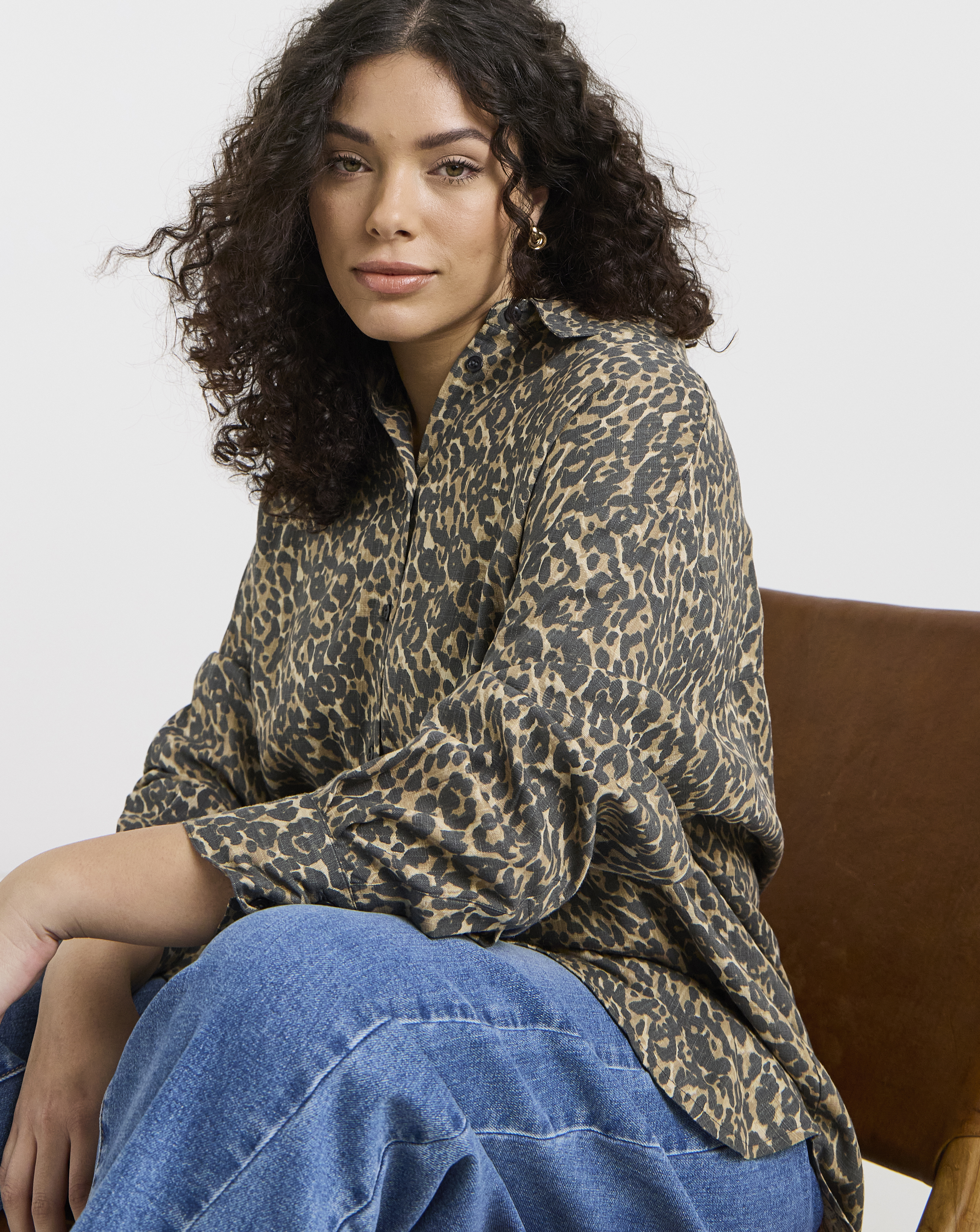Simply Be Leopard Linen Mix Shirt