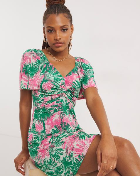 polyester elastane dress Robe courte manches longues col boule